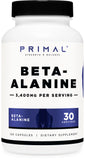 Primal beta-alanina cápsulas: botella con cápsulas potentes para entrenamientos sostenidos