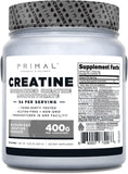 Primal Creatina Monohidrato ofrece dosis de 5 g para potenciar entrenos.