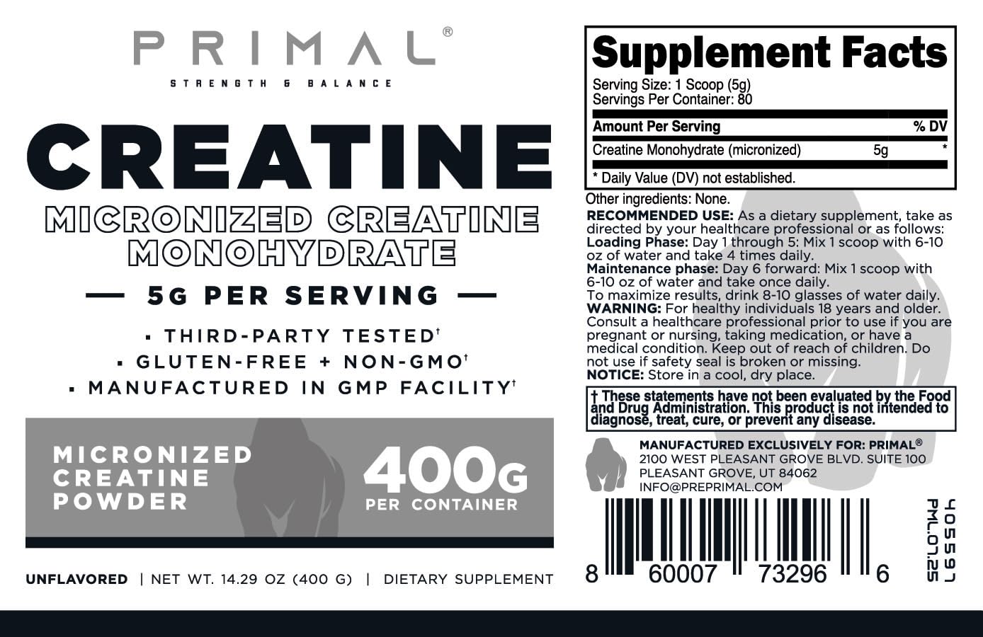Primal Creatina Monohidrato mejora rendimiento durante entrenamientos.