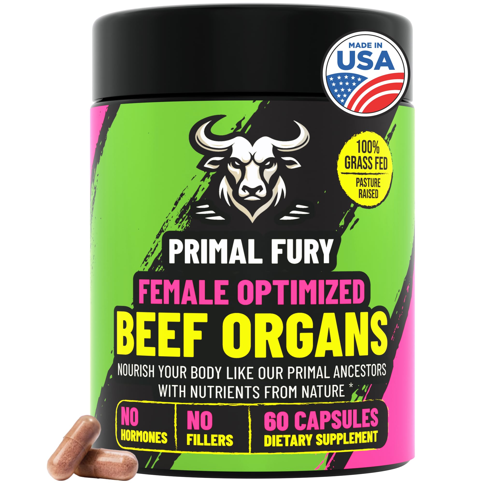 PRIMAL FURY caja de cápsulas para energía diaria de forma natural.