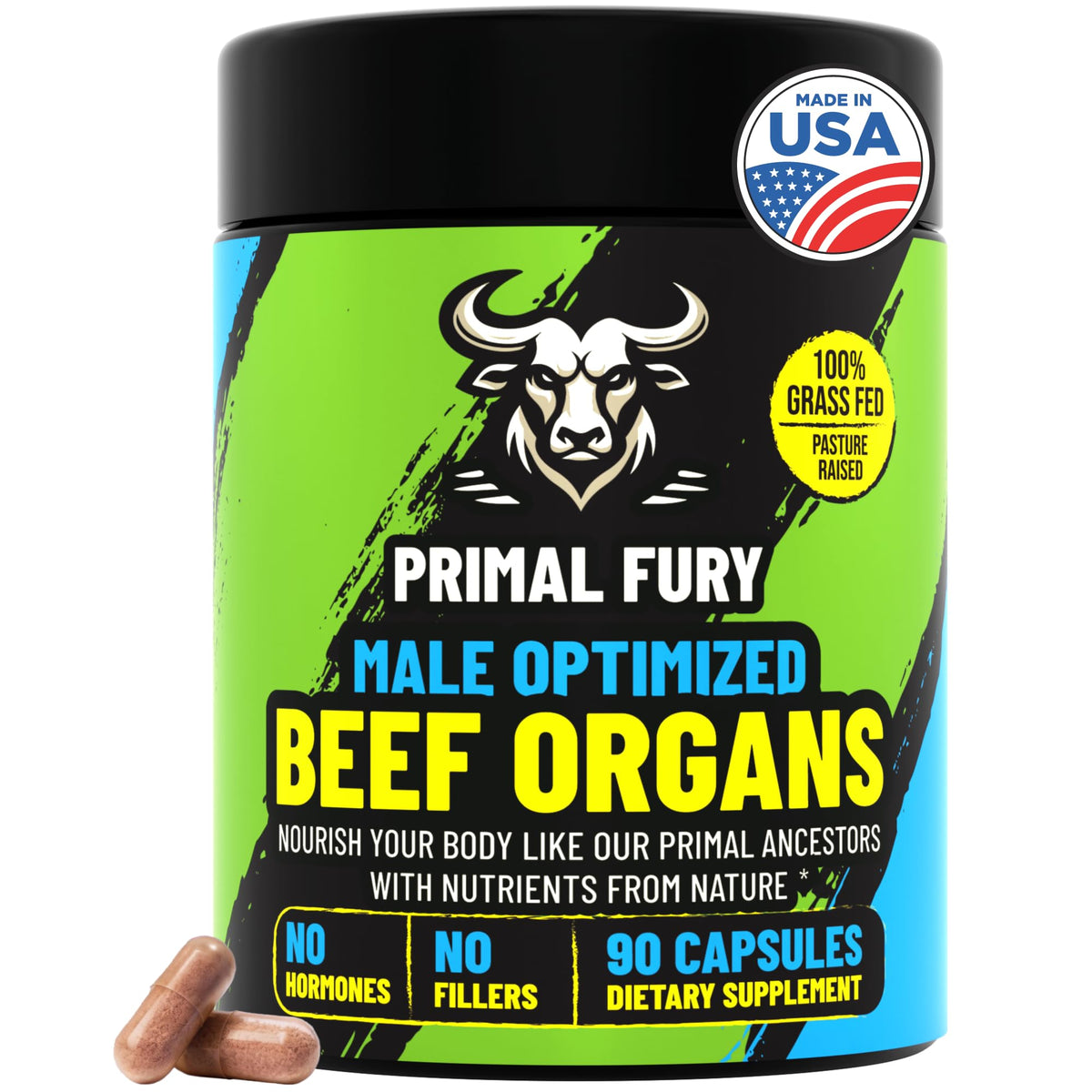 PRIMAL FURY frasco-capsulas, apoyo diario de energía y vitalidad masculina.