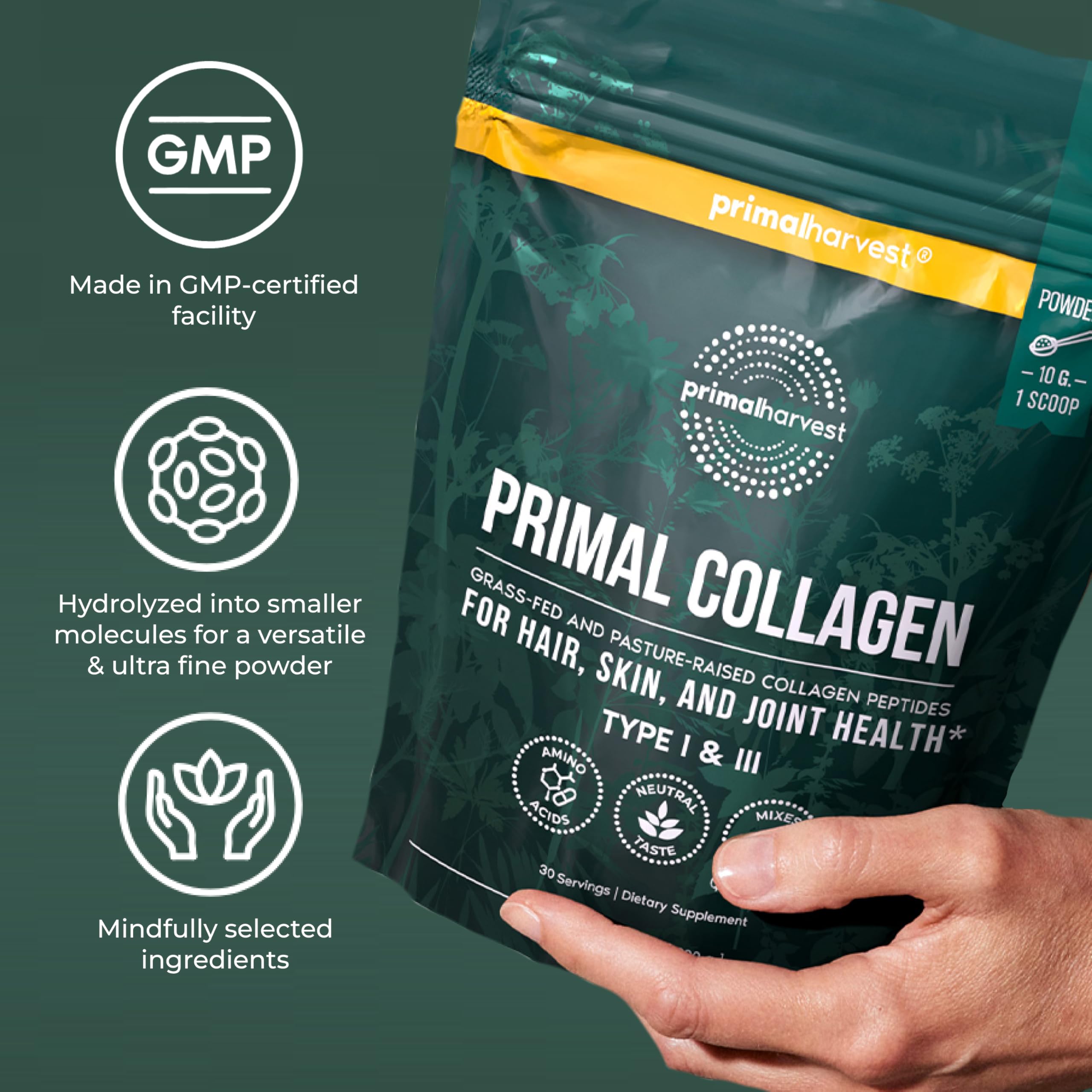 Primal Harvest Collagen uso diario sencillo para apoyar hábitos de bienestar.