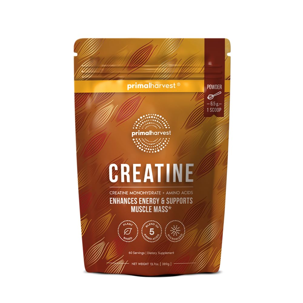 Primal Harvest Creatine Powder, botella frontal, ideal para tu rutina de entrenamiento