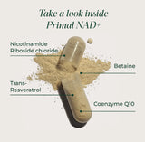Detalle de la etiqueta de Primal Harvest NAD+ con ingredientes