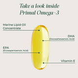 Primal Harvest Omega-3: etiqueta que destaca EPA y DHA por cápsula.