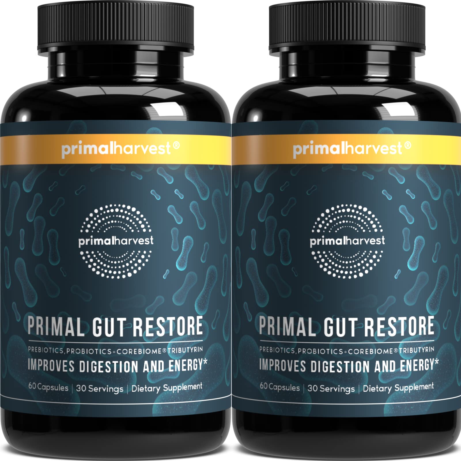 Primal Harvest Primal Gut Restore botella para apoyo digestivo diario.