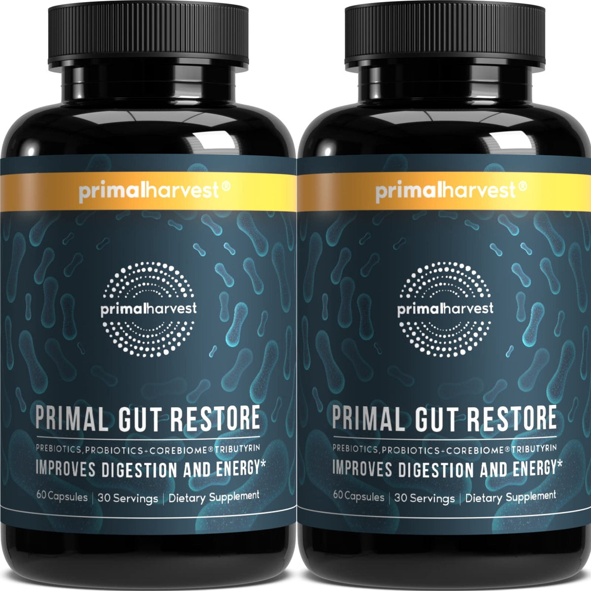 Primal Harvest Primal Gut Restore botella para apoyo digestivo diario.