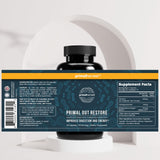 Primal Harvest Primal Gut Restore etiqueta nutricional con guía de dosificación.