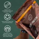 Etiqueta de Primal Harvest chocolate vegano, información nutricional clara.