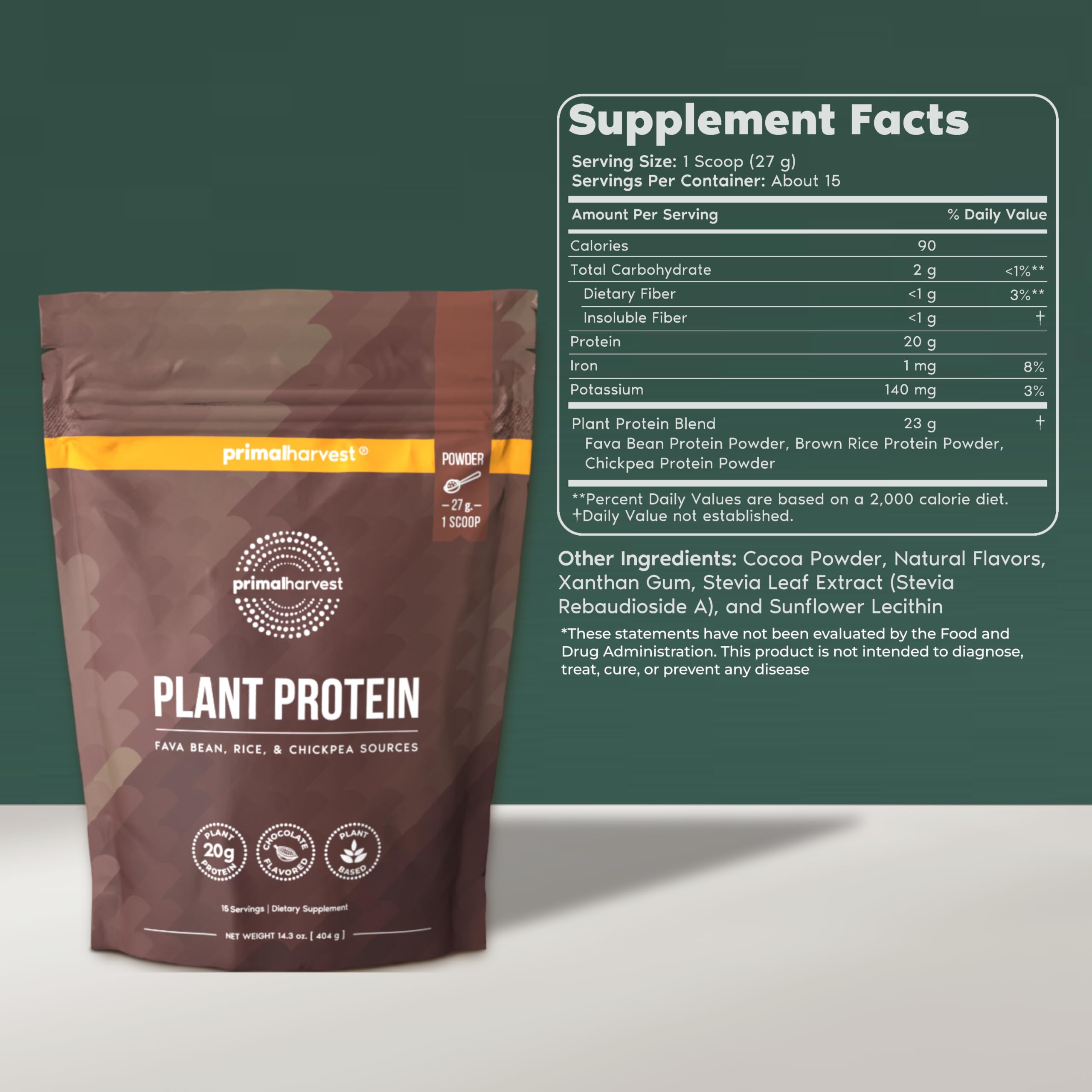 Proteína vegana chocolate de Primal Harvest, mezcla suave para batidos.