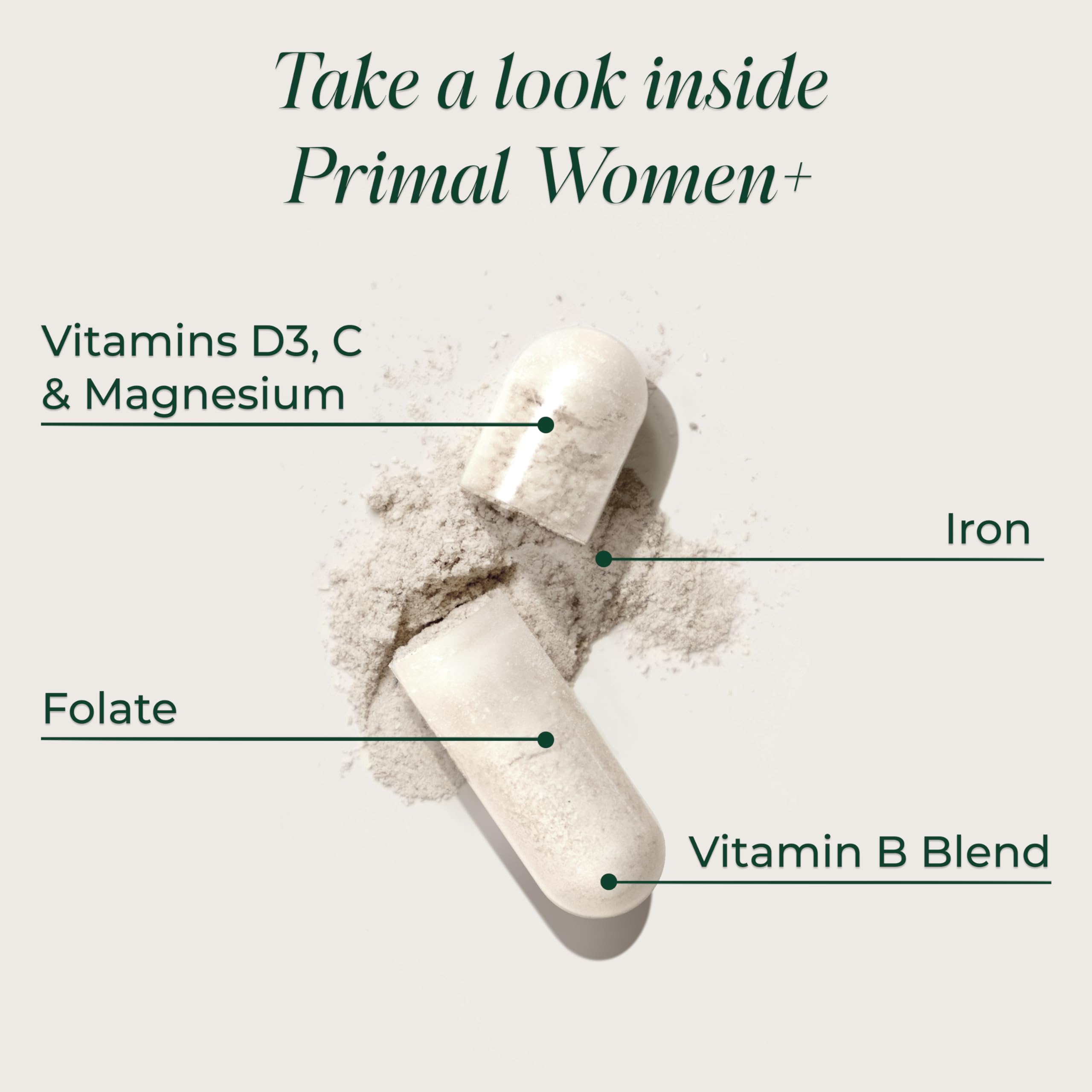 Primal Harvest Women+ cápsulas en vaso con agua para consumo