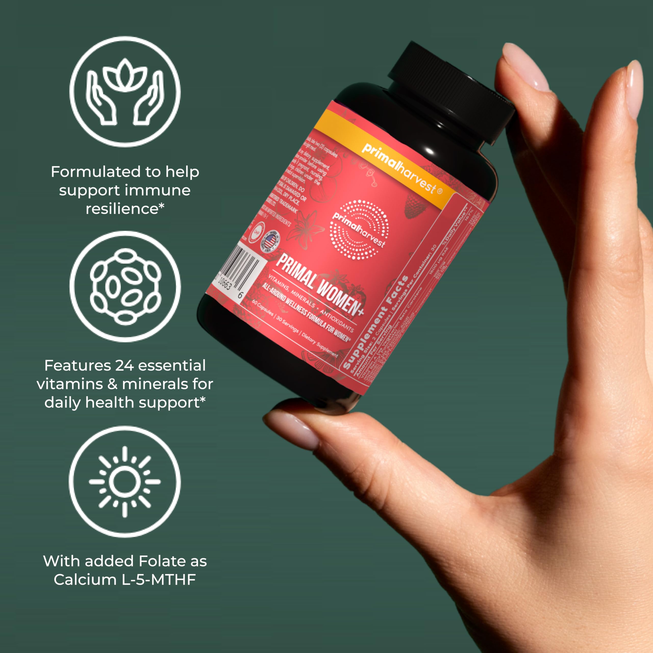 Primal Harvest Women+ iconos sin gluten sin lactosa sin azúcar
