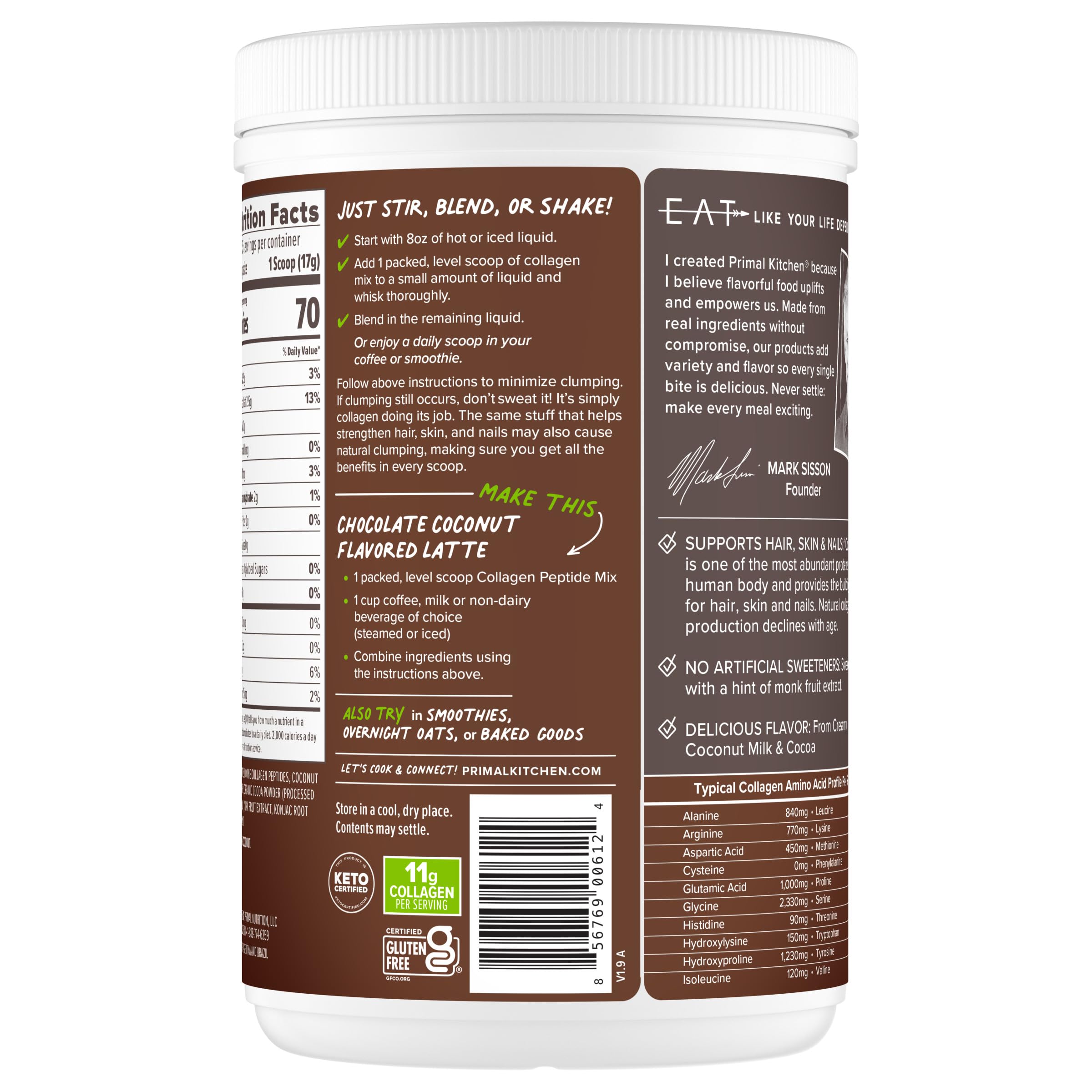 Primal Kitchen Chocolate Collagen Fuel ingredientes de calidad para sabor auténtico