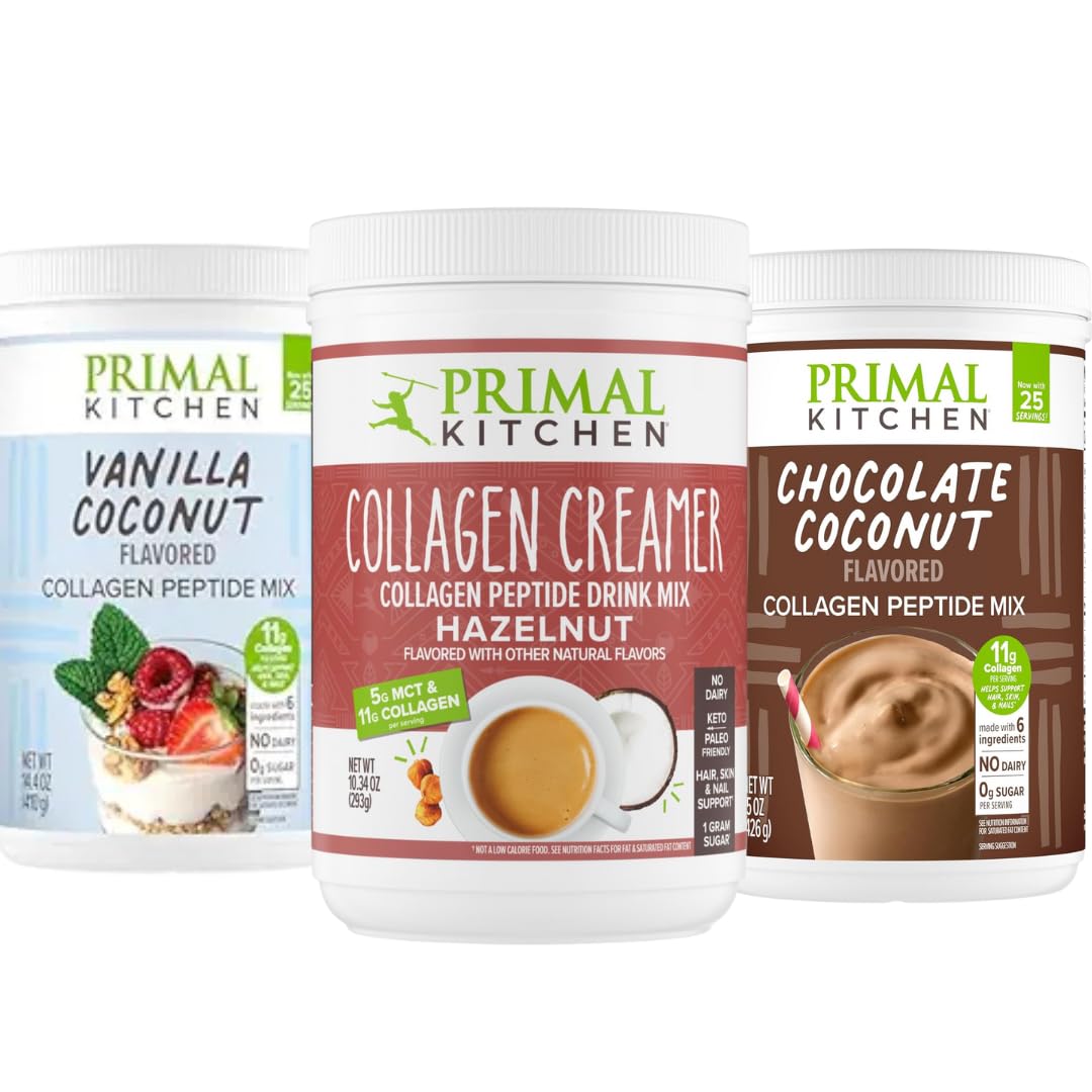 Primal Kitchen Colágeno Variedad vainilla coco en pote, ideal para mezclar en bebidas.