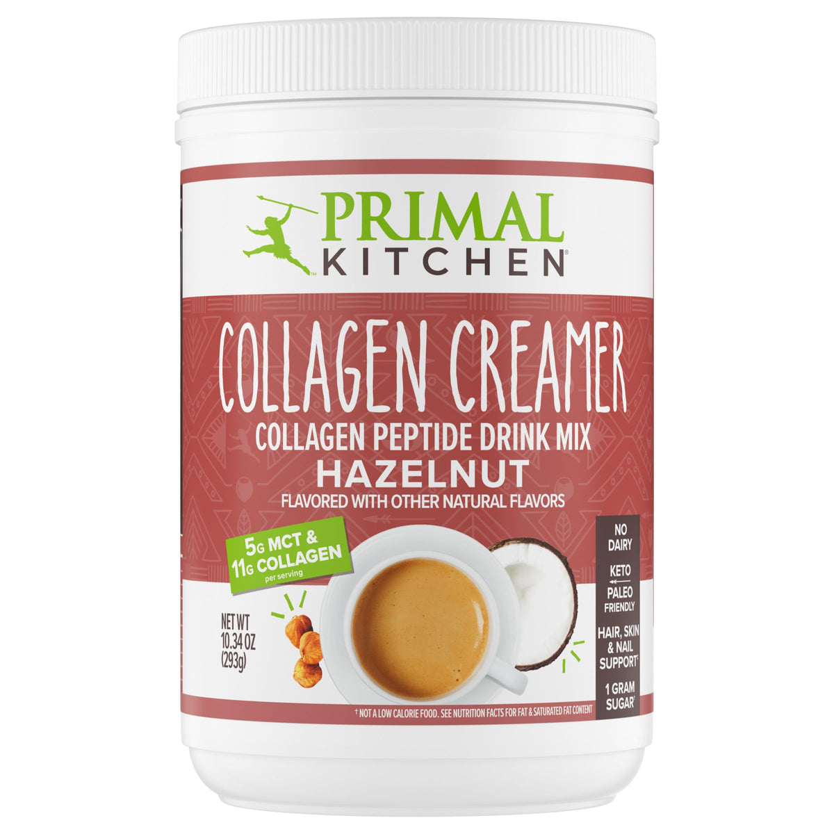 Primal Kitchen crema de avellana con colágeno en taza, experiencia cremosa para el desayuno