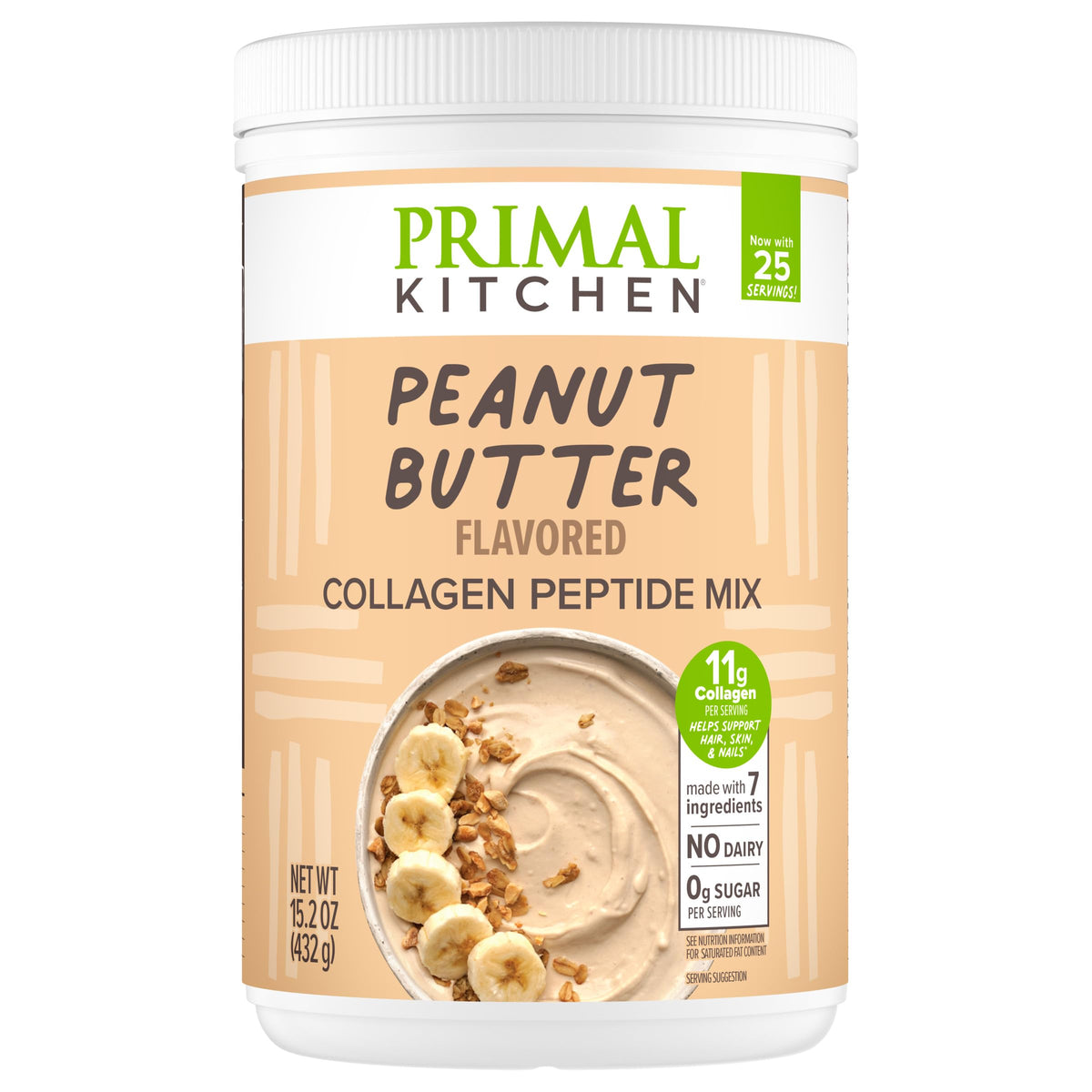 Primal Kitchen, empaque de la bebida de colágeno sabor mantequilla de maní, ideal para iniciar el día.