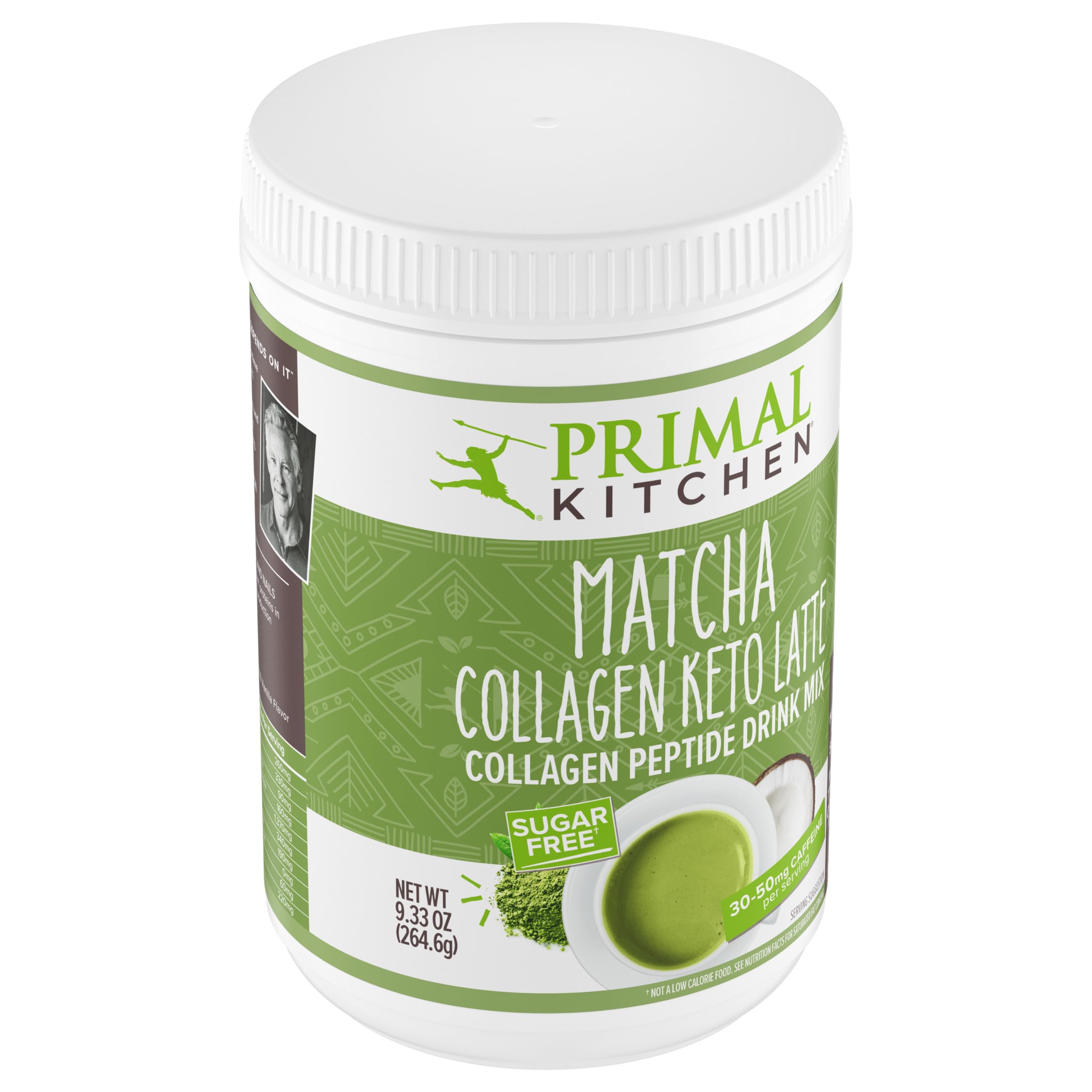 Primal Kitchen Matcha con Colágeno Latte Cetogénico espuma cremosa en vaso.