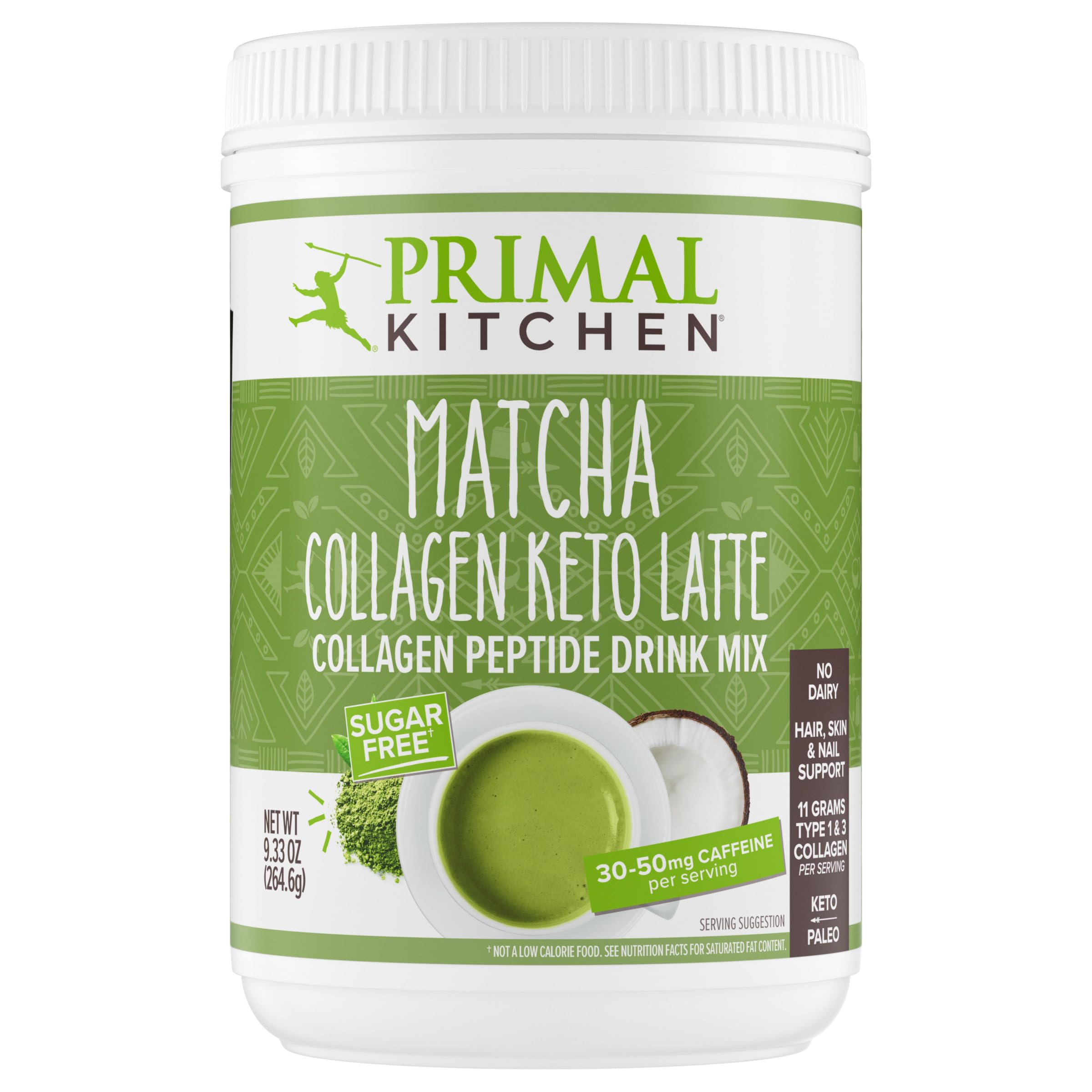 Primal Kitchen Matcha con Colágeno Latte Cetogénico polvo frasco para preparación rápida.