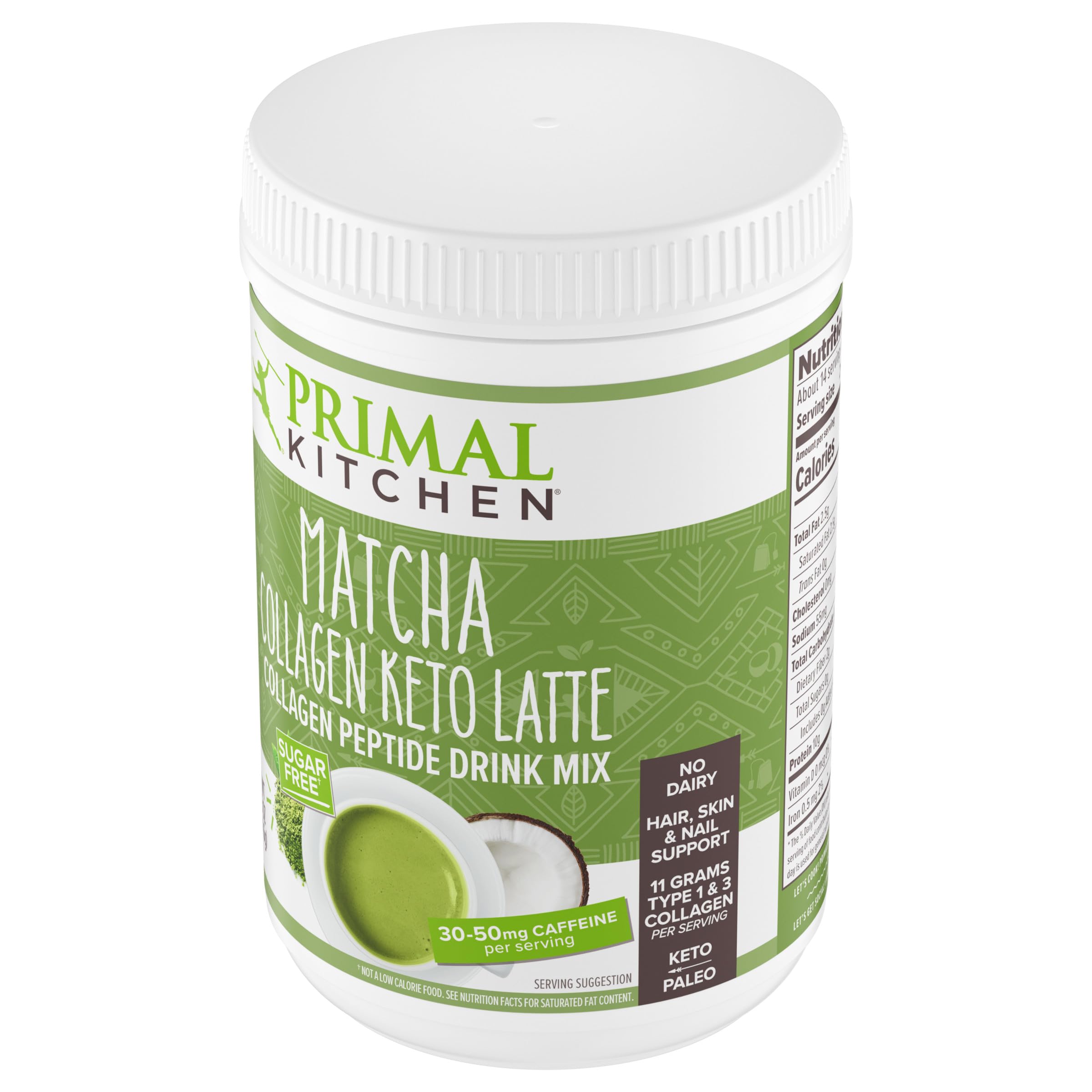 Primal Kitchen Matcha con Colágeno Latte Cetogénico vaso cerámico para beber disfrutar.