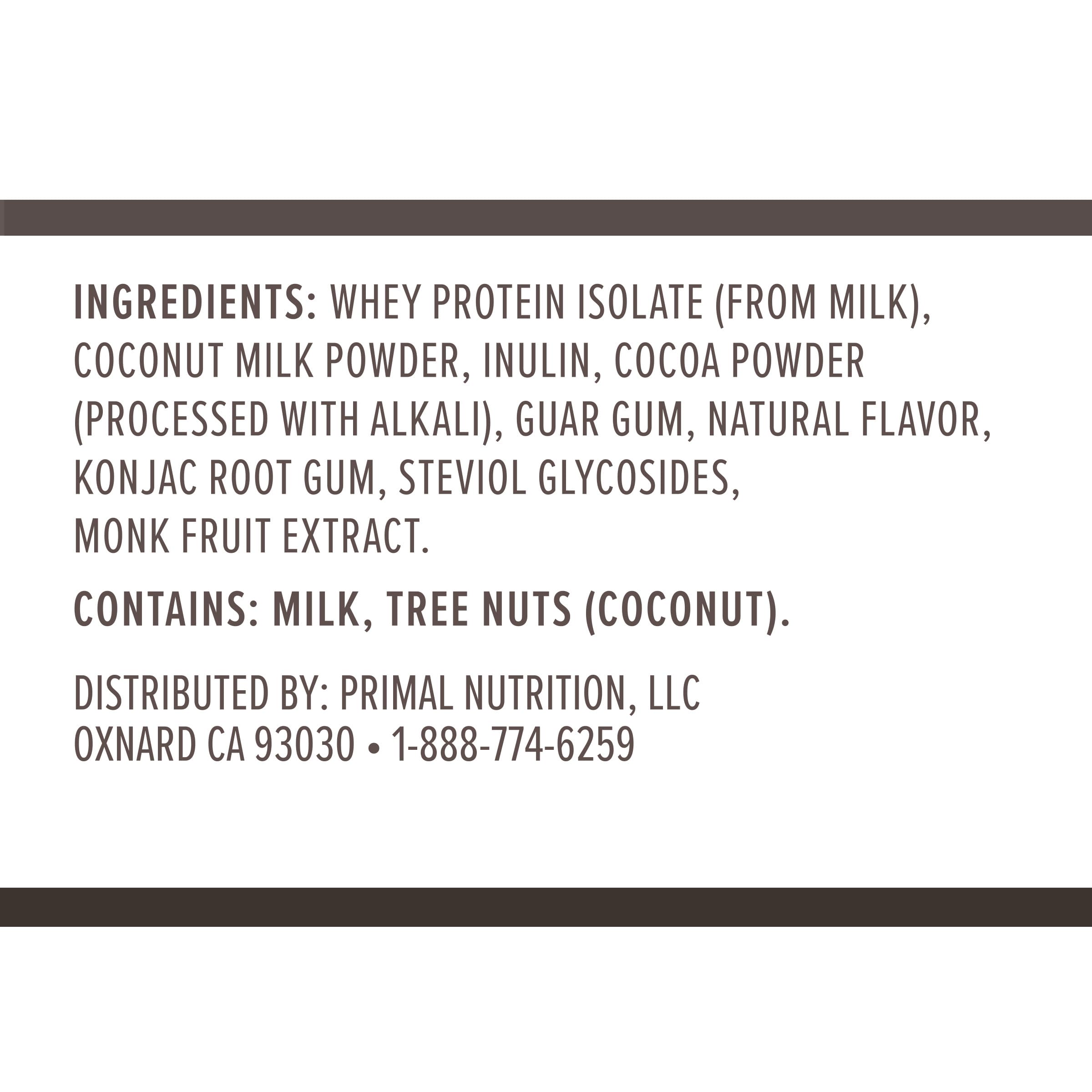 Primal Kitchen Primal Fuel chocolate coconut etiqueta visible en envase