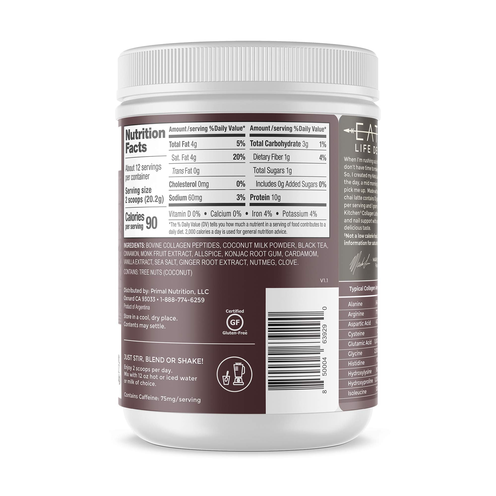 Primal Kitchen té chai con colágeno vertido en taza, sabor especiado para despertar sentidos.