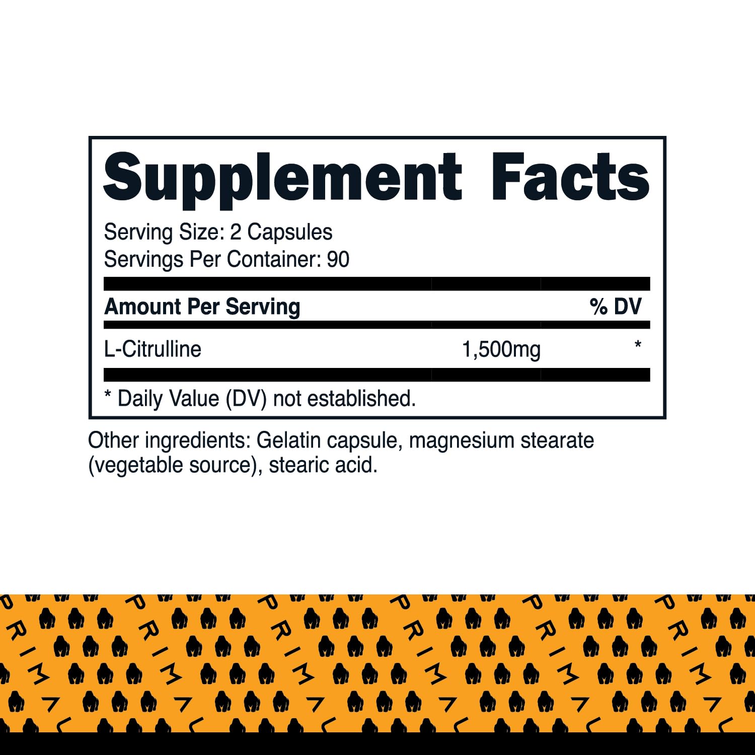 Primal L-Citrulina muestra 1.500 mg en cada porción para rendimiento sostenido.