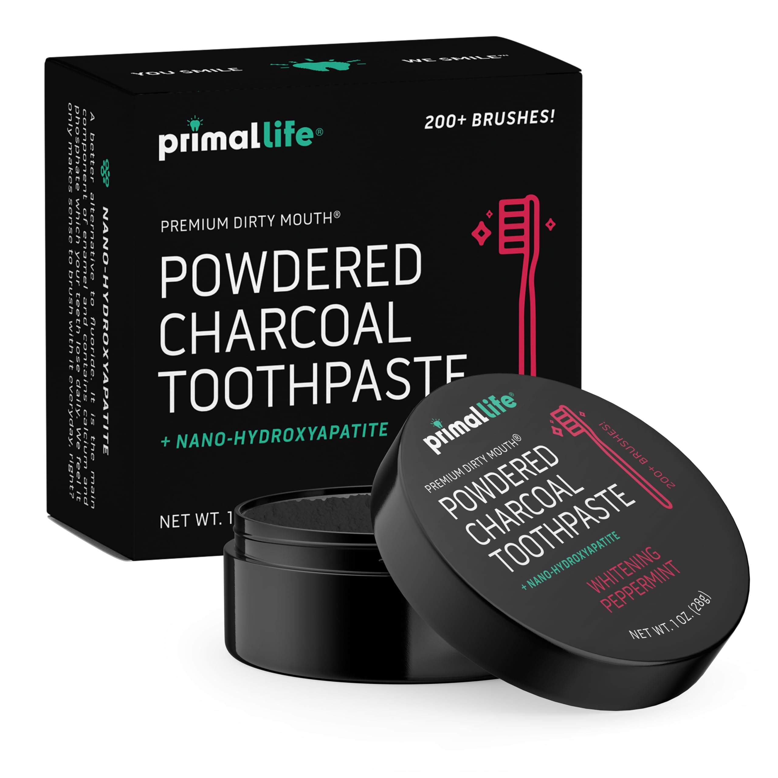 Primal Life Organics Dirty Mouth con carbón activado para limpieza profunda y fresca.