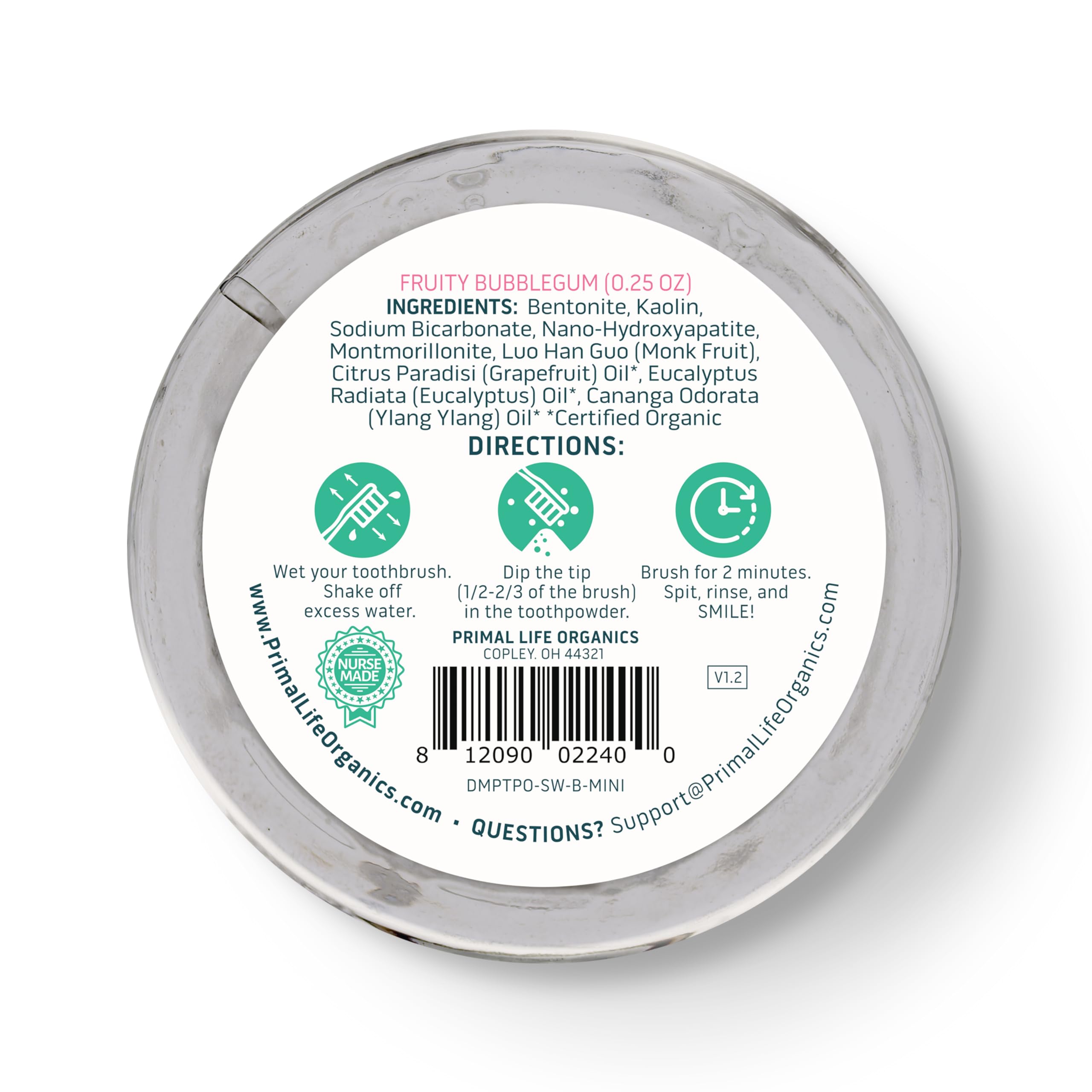 Primal Life Organics Dirty Mouth Toothpowder envase 0.25 oz para viaje