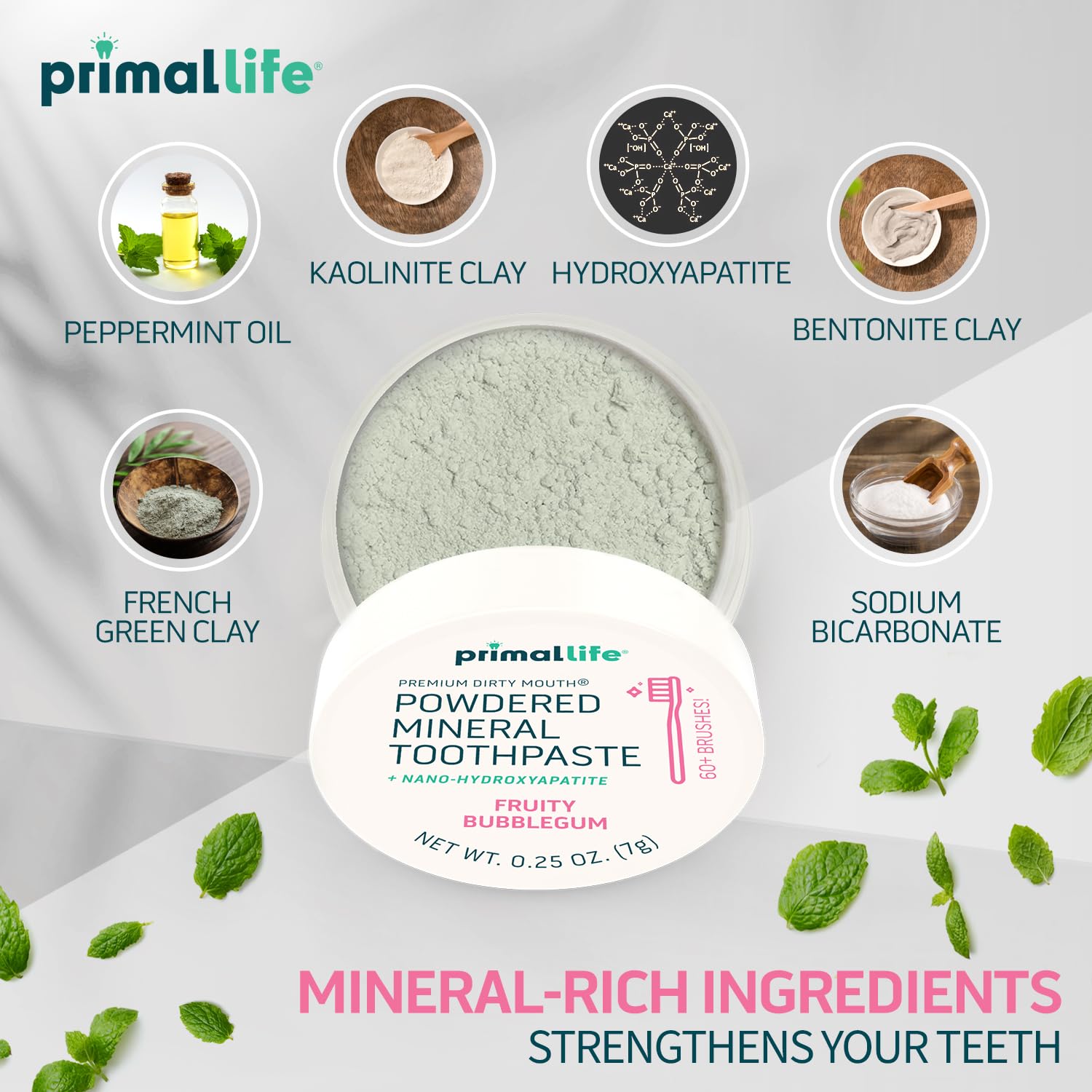 Primal Life Organics Dirty Mouth Toothpowder ingredientes Kaolin y Bentonita para limpieza suave