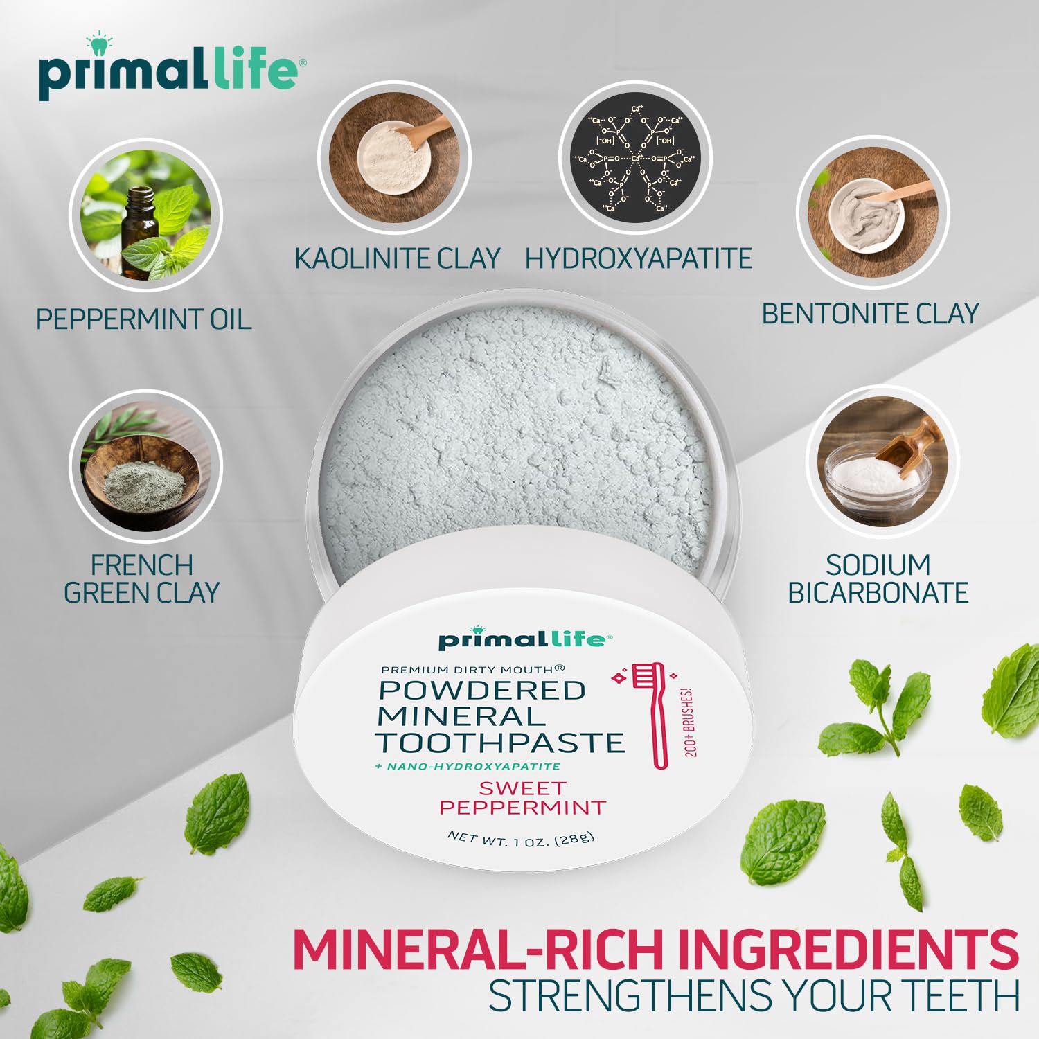 Primal Life Organics Dirty Mouth Toothpowder textura-polvo, cepillado cómodo y sensación fresca.