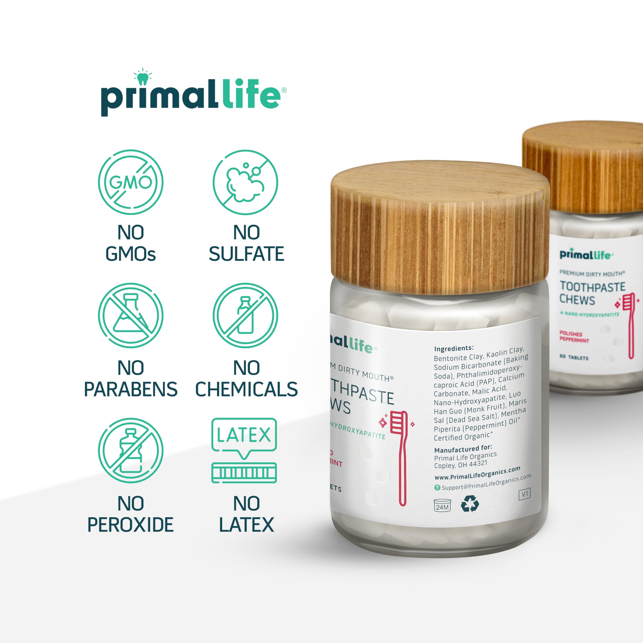 Primal Life Organics formato práctico para viaje con 60 tabletas en frasco