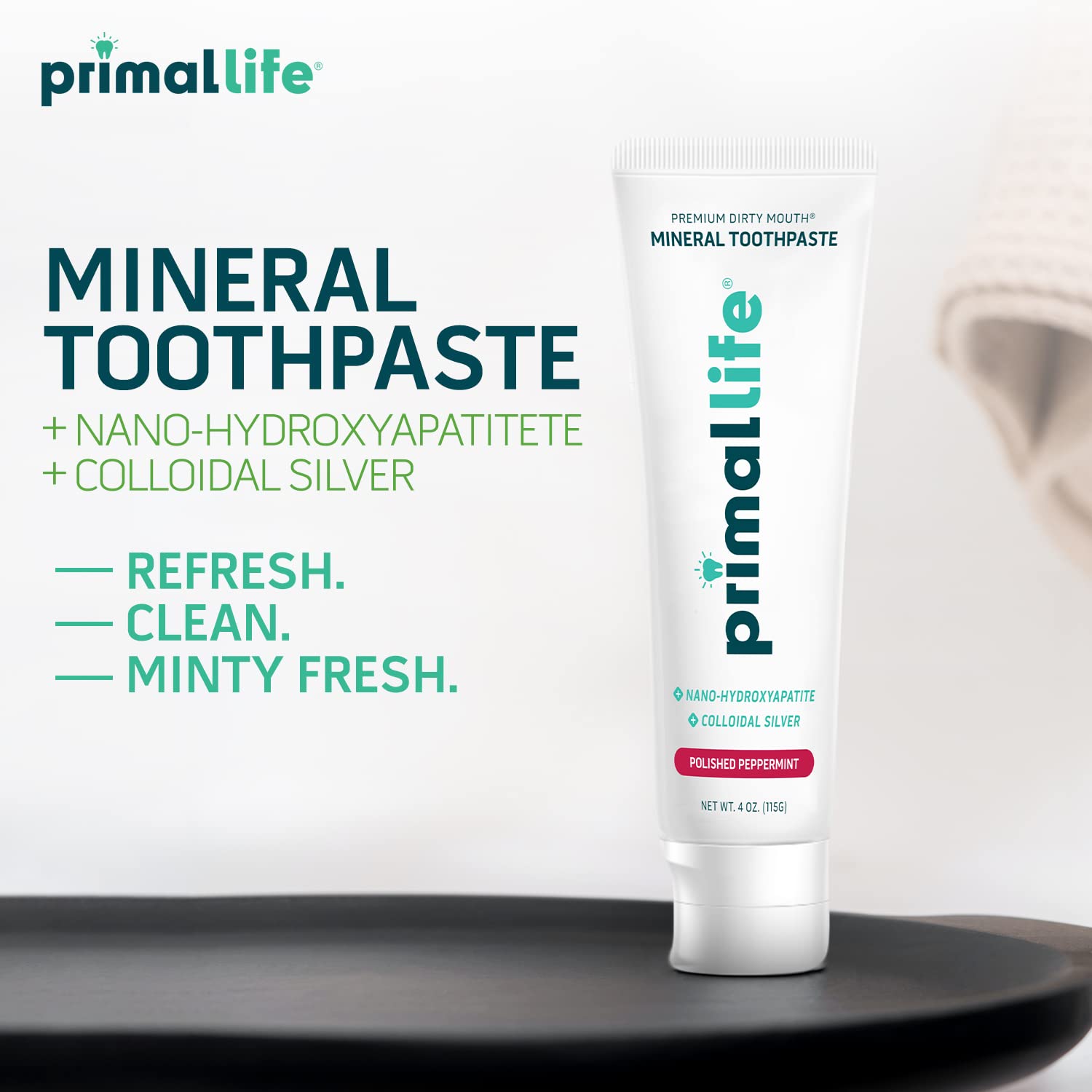 Pasta dental Primal Life Organics plata coloidal para limpieza suave