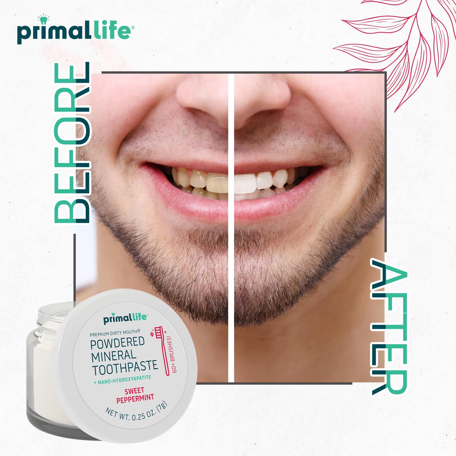 Primal Life Organics Polvo dental menta dulce ofrece frescura duradera