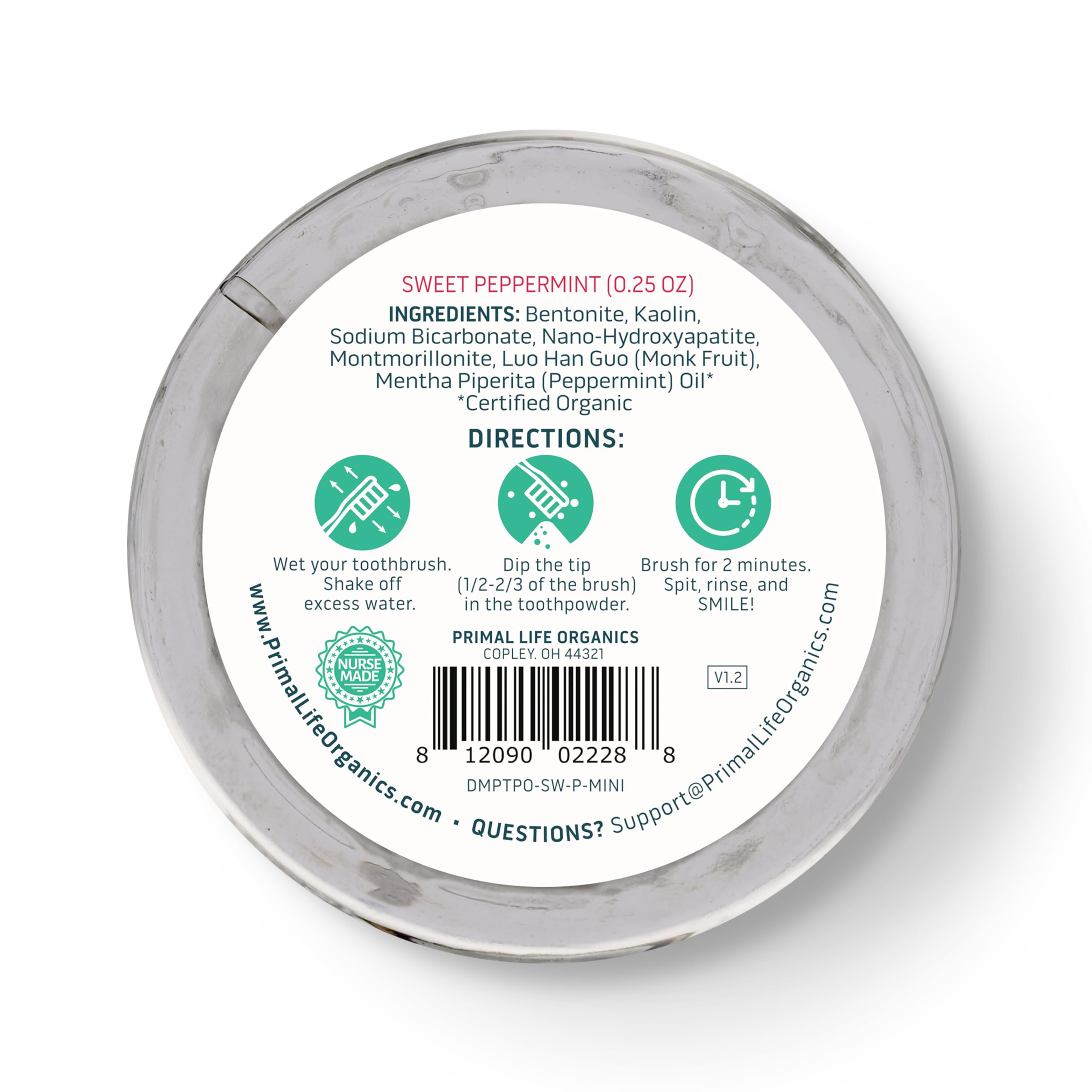 Primal Life Organics Polvo dental uso diario para 200 cepillados