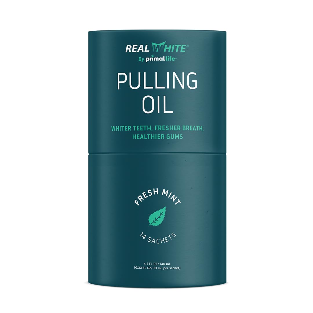 Primal Life Organics Real White Pulling Oil sachets para uso diario y aliento fresco.