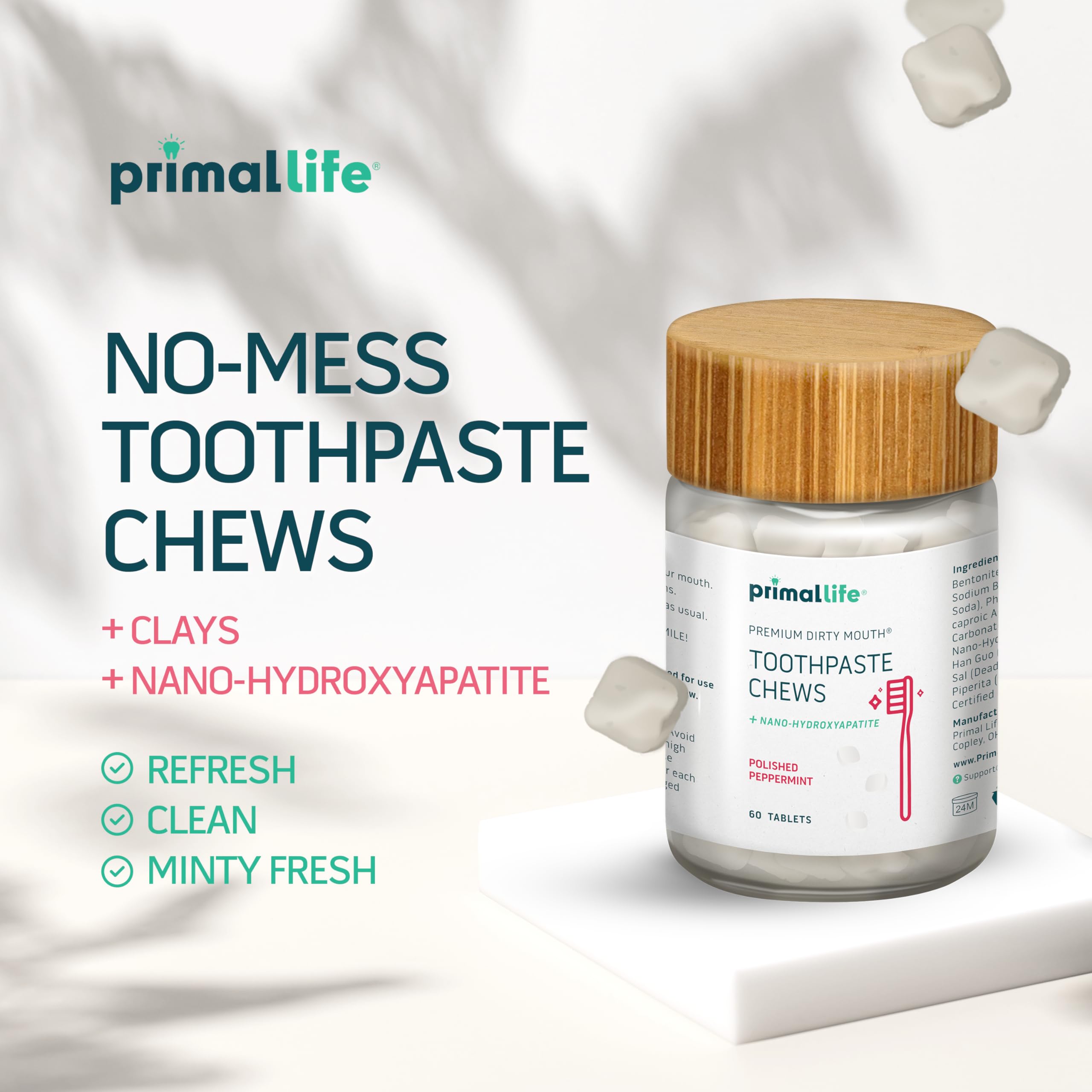 Primal Life Organics tabletas dentales con hidroxiapatita nano para remineralizar dientes