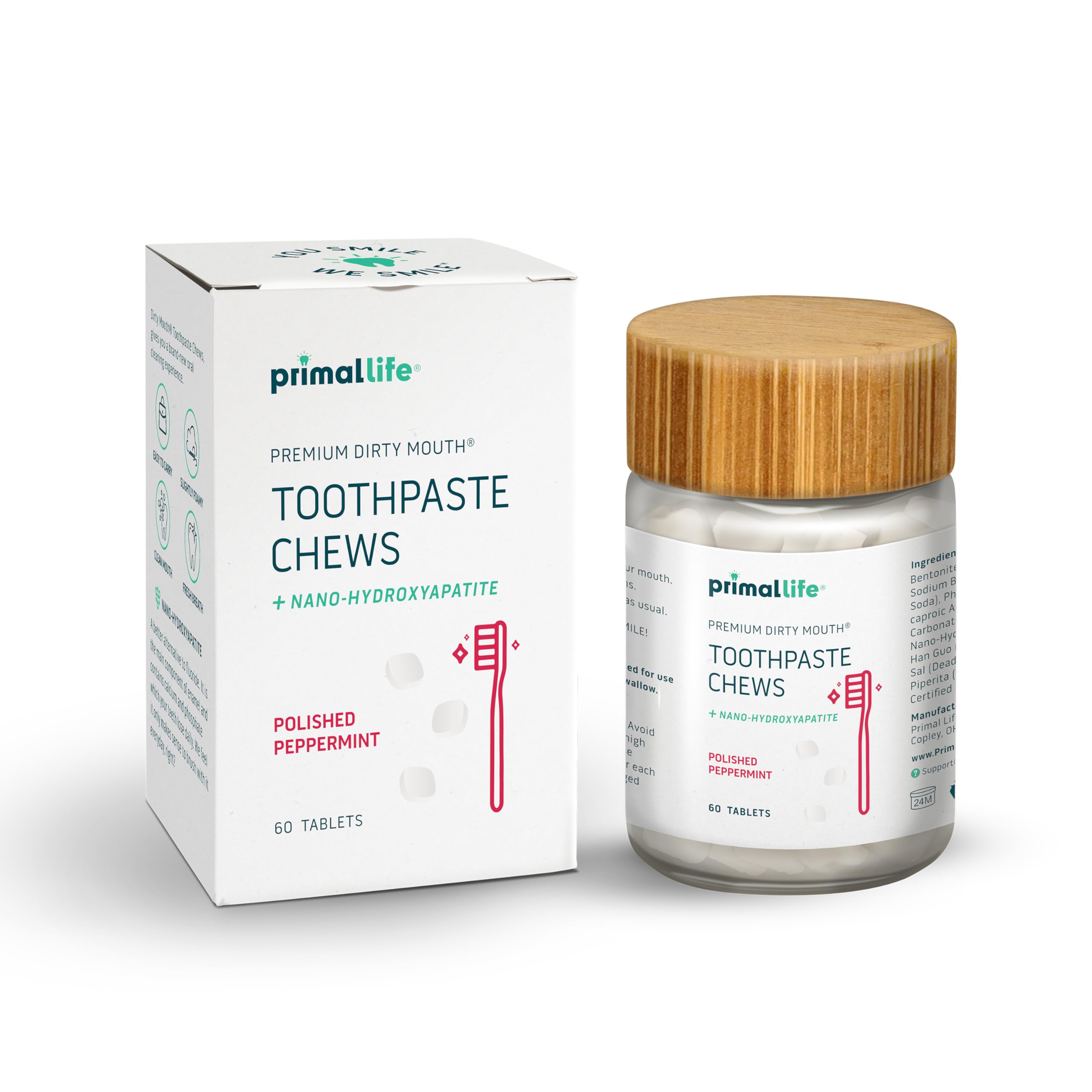 Primal Life Organics tableta masticable de menta pulida para blanqueamiento suave