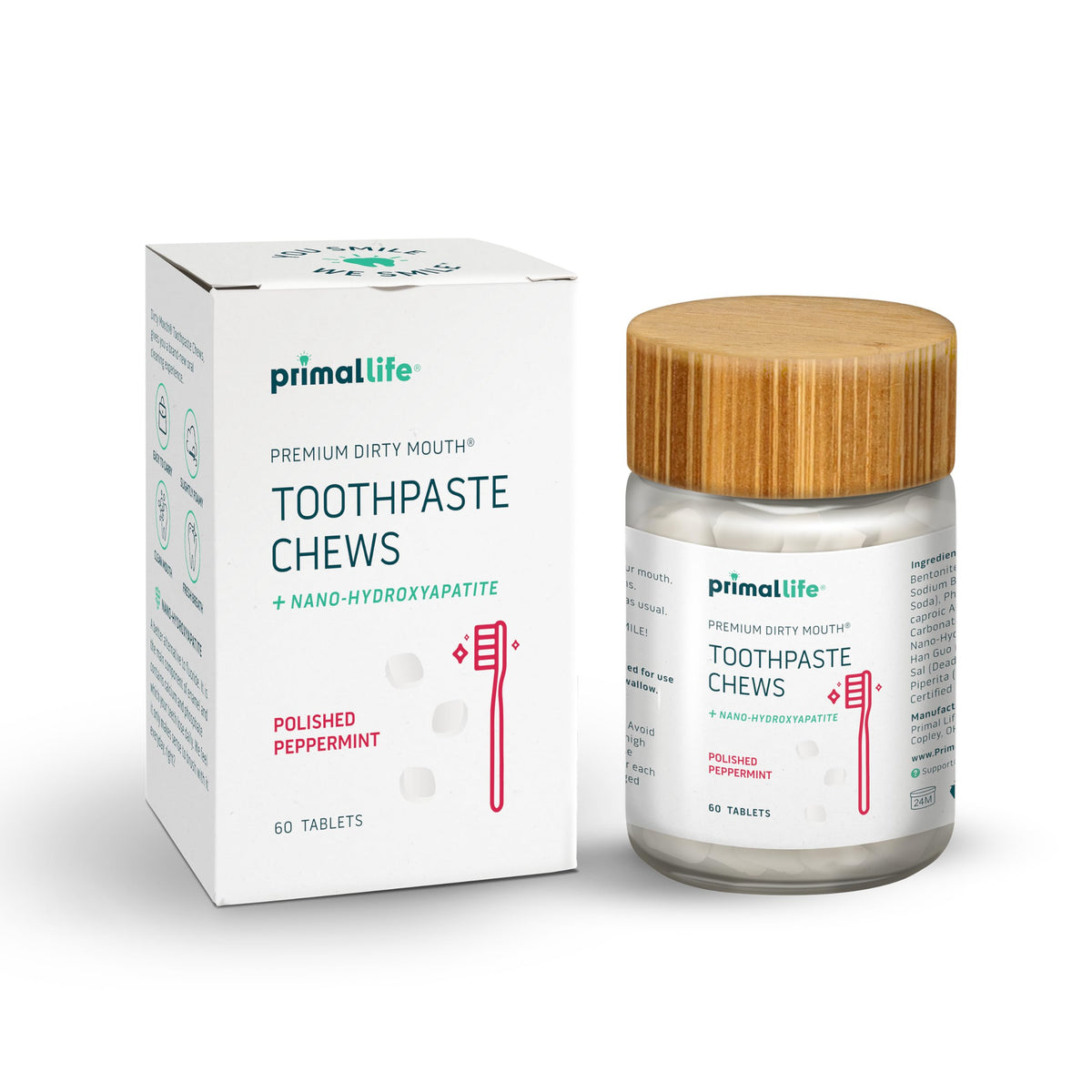 Primal Life Organics tableta masticable de menta pulida para blanqueamiento suave