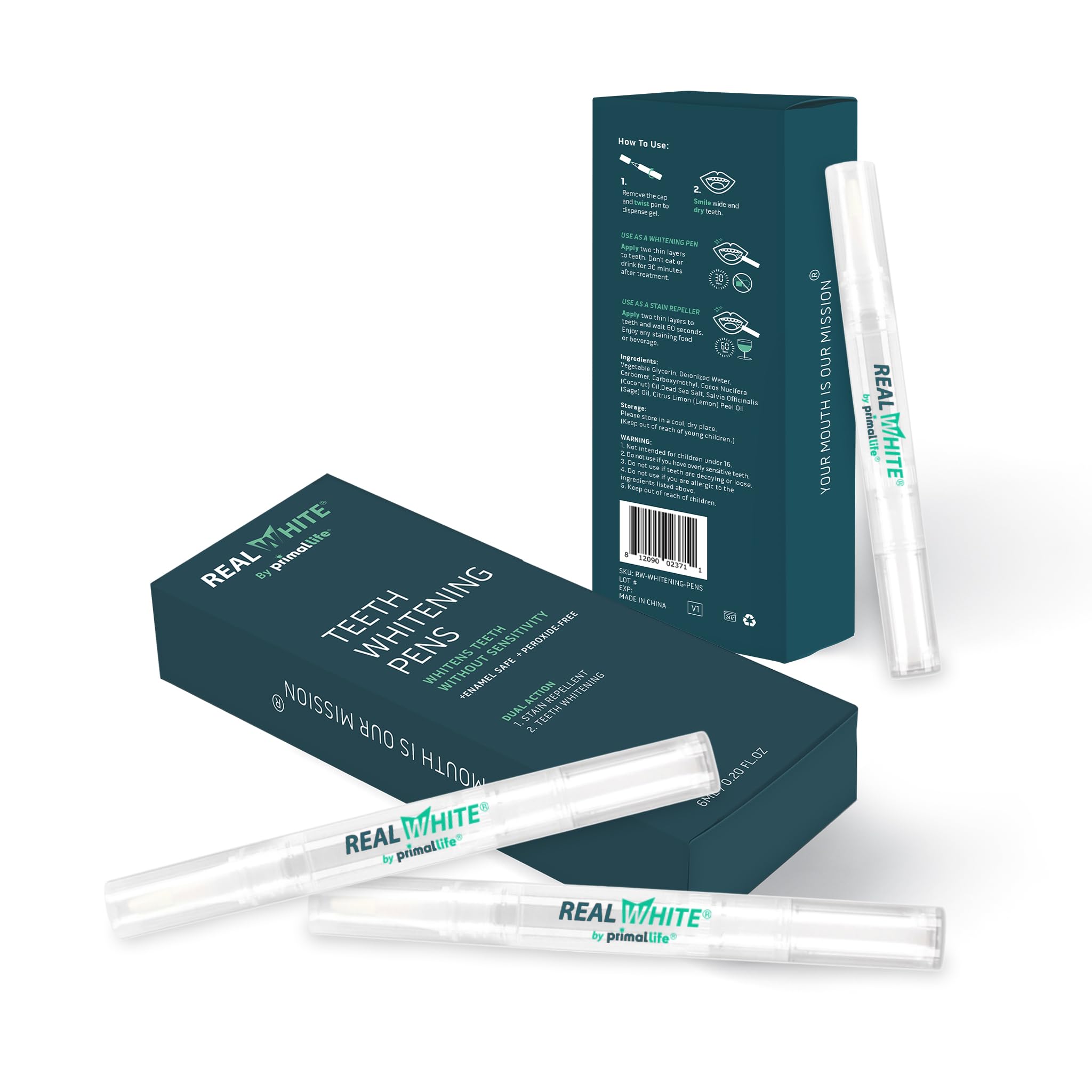 Primal Life Organics Real White Teeth Whitening Pen: aplicación suave del gel para sonrisa más blanca