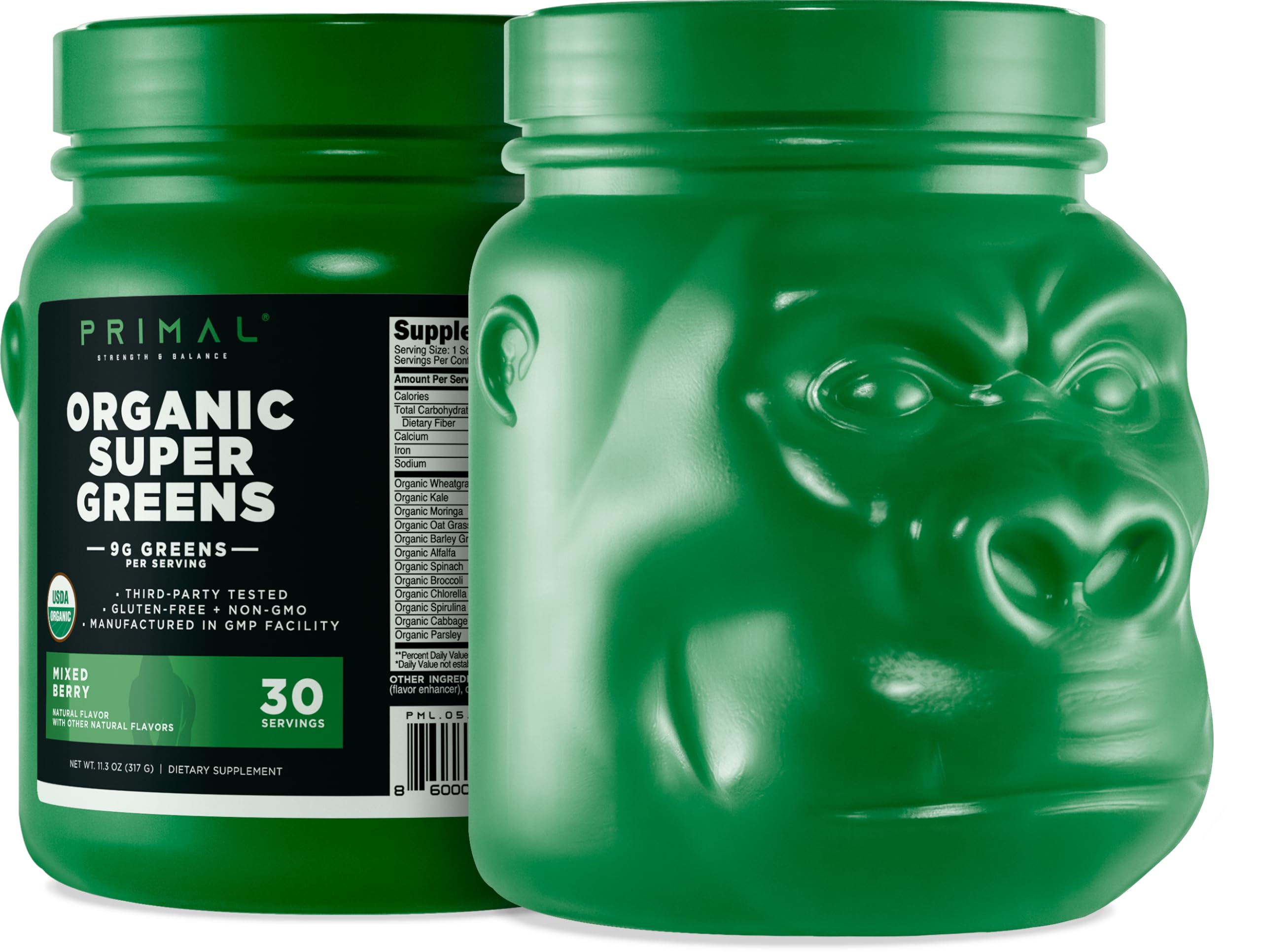 Primal Organic Super Greens envase práctico para dosis diarias y salud general