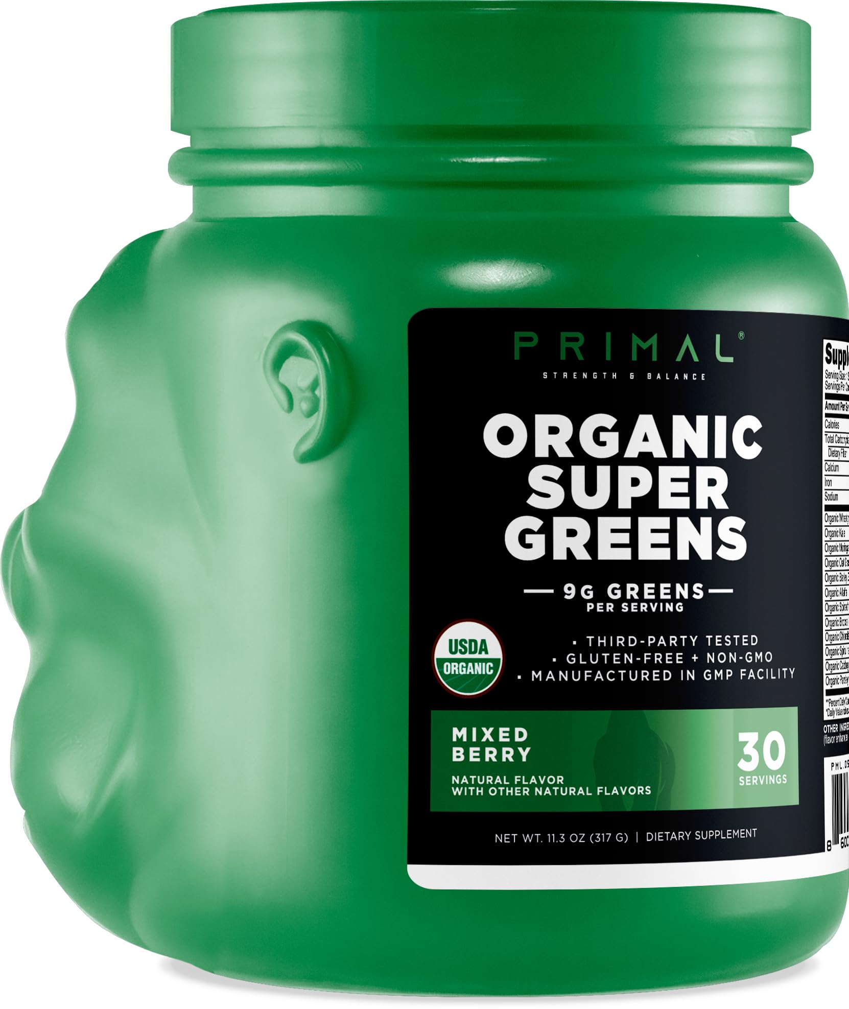 Primal Organic Super Greens espolvoreado con cuchara, dosis diaria conveniente