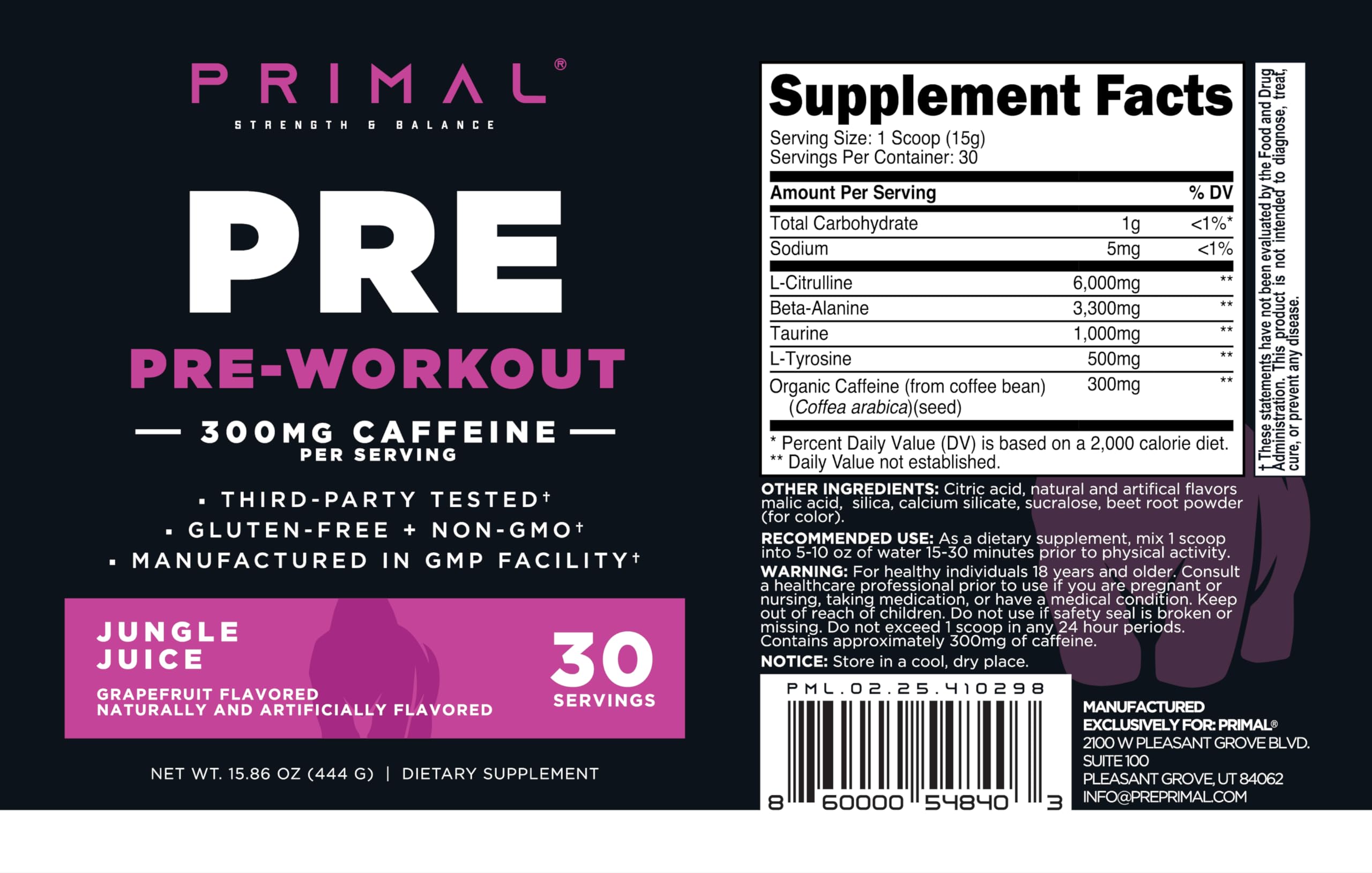 Primal Pre-entrenamiento sin gluten ni OGM para mayor inclusión.