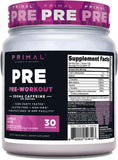 Primal Pre-entrenamiento con sabor toronja en frasco para energía sostenida.