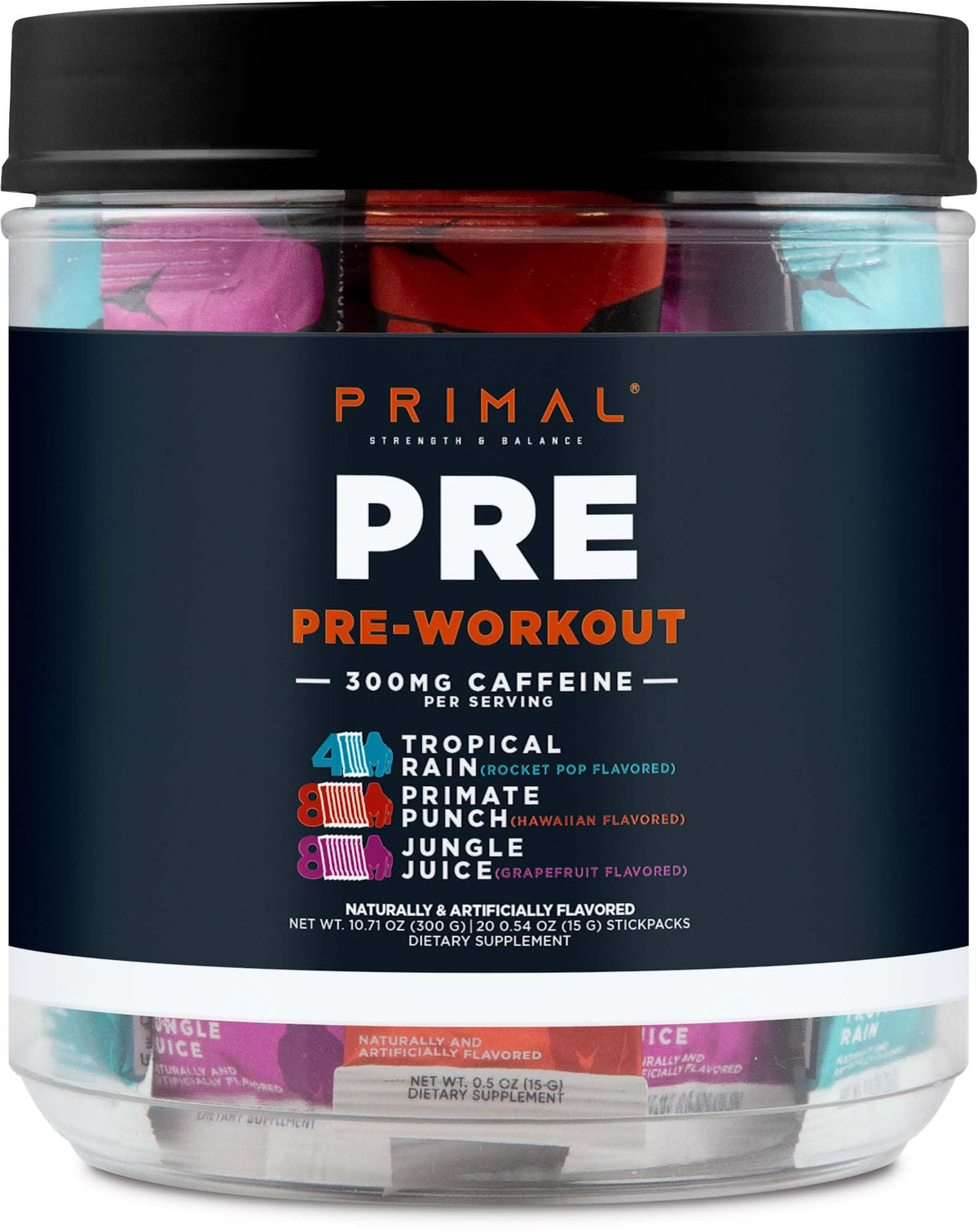Primal PRE: Tormenta Tropical, paquete para entrenamiento, sabor refrescante.