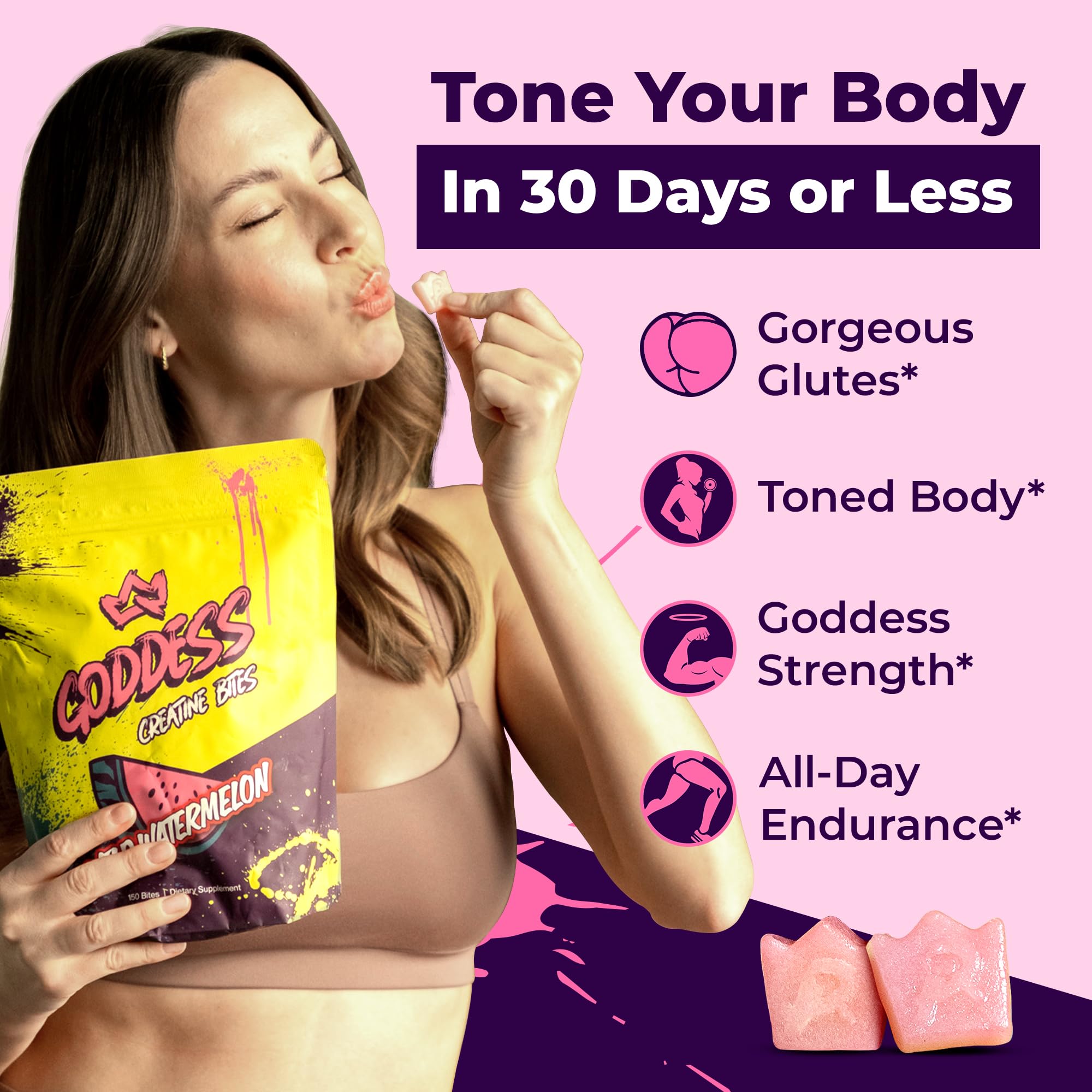 Primal Queen Goddess creatina gomitas bajo azúcar, ideal para entrenamientos diarios.