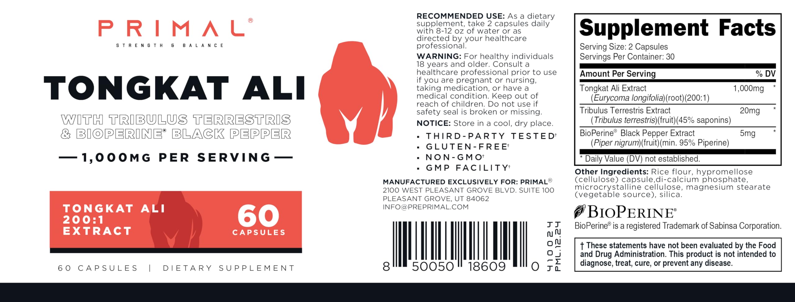 Envase de Primal Tongkat Ali listo para la rutina diaria de bienestar.