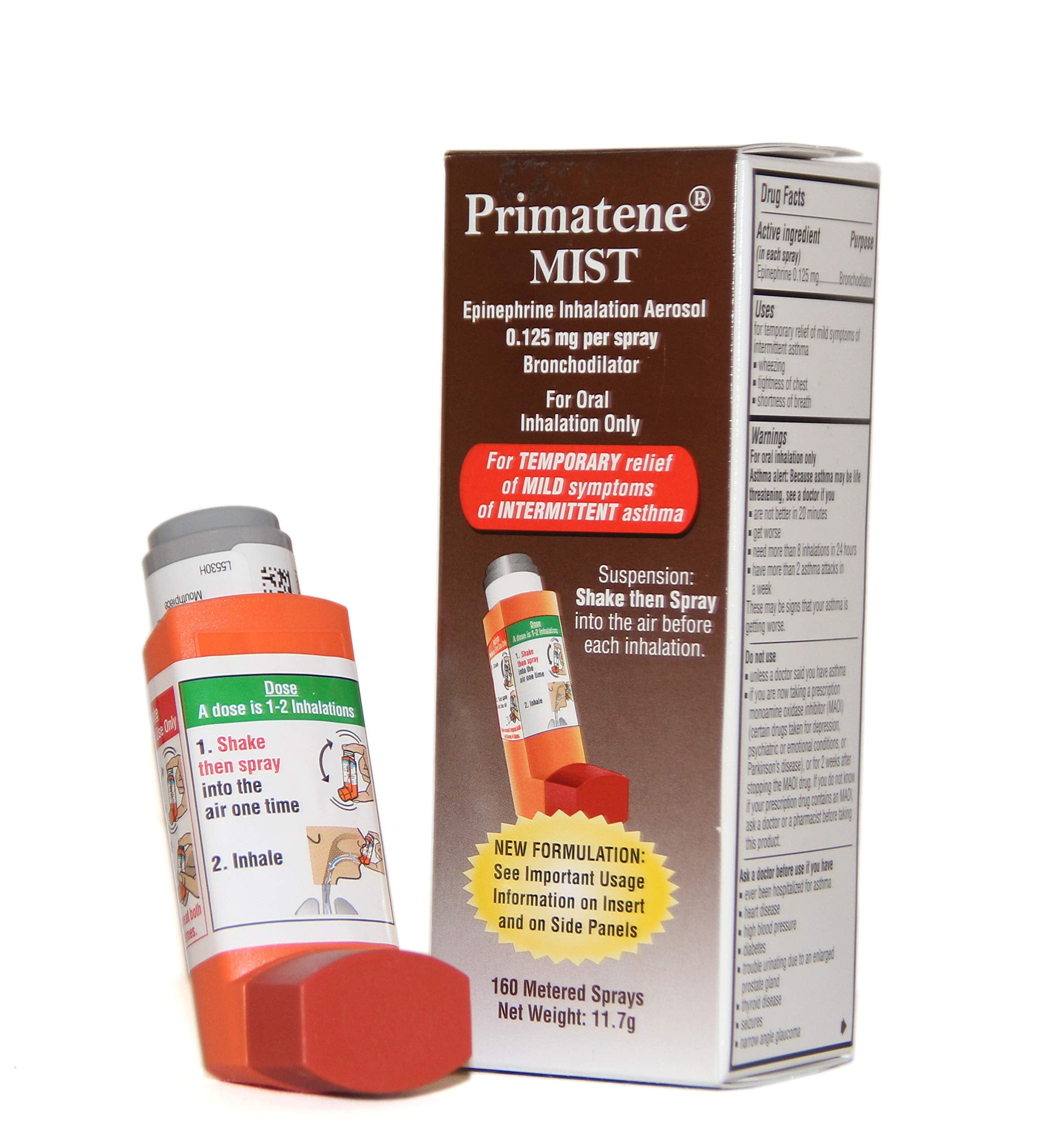 Primatene MIST botella-pulverizador para uso inhalado rápido y sencillo