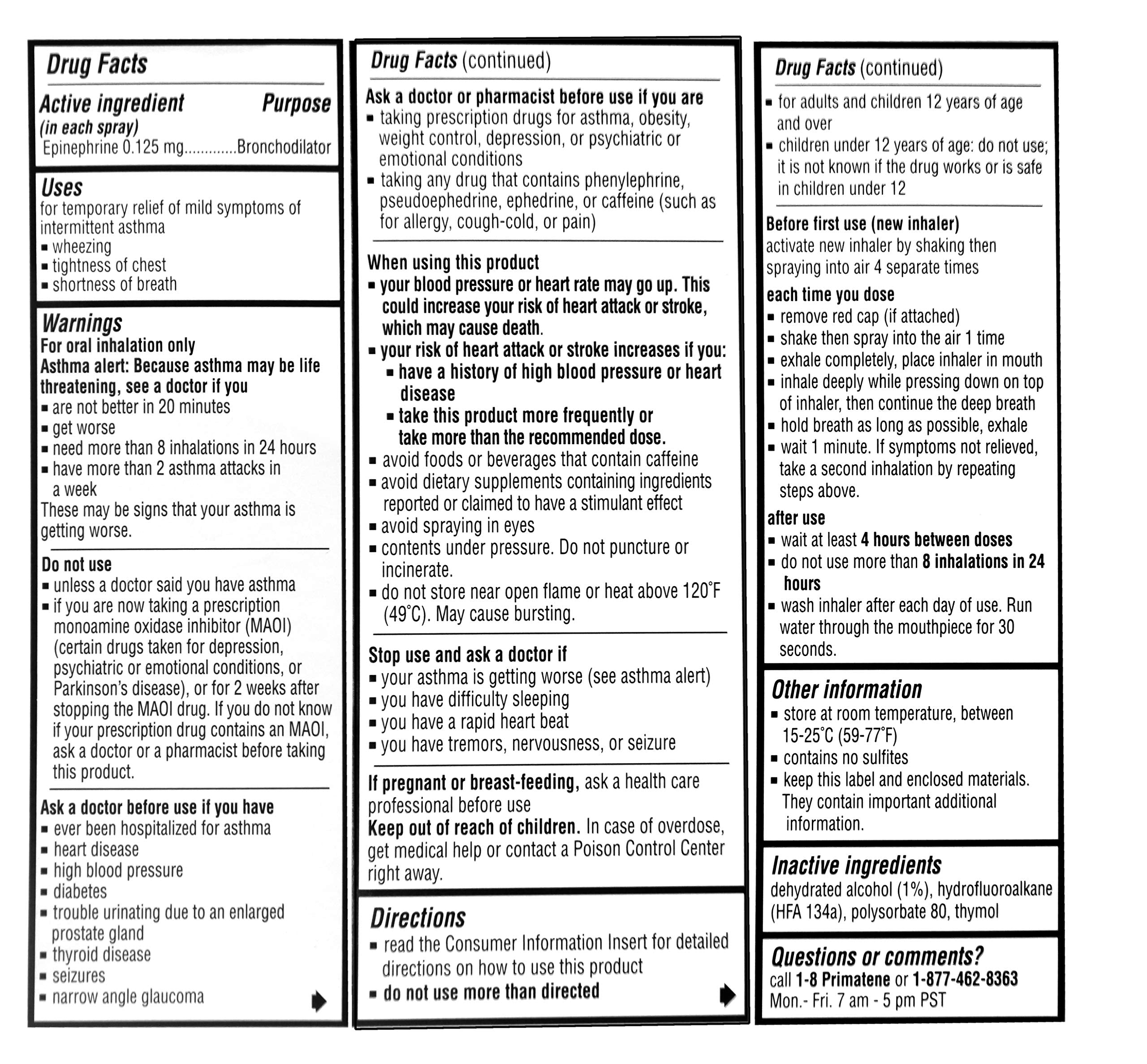 Primatene MIST instrucciones-uso claras para inhalación oral segura