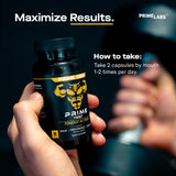 Escena en gimnasio con Prime Labs: apoyo a la energía durante entrenos.