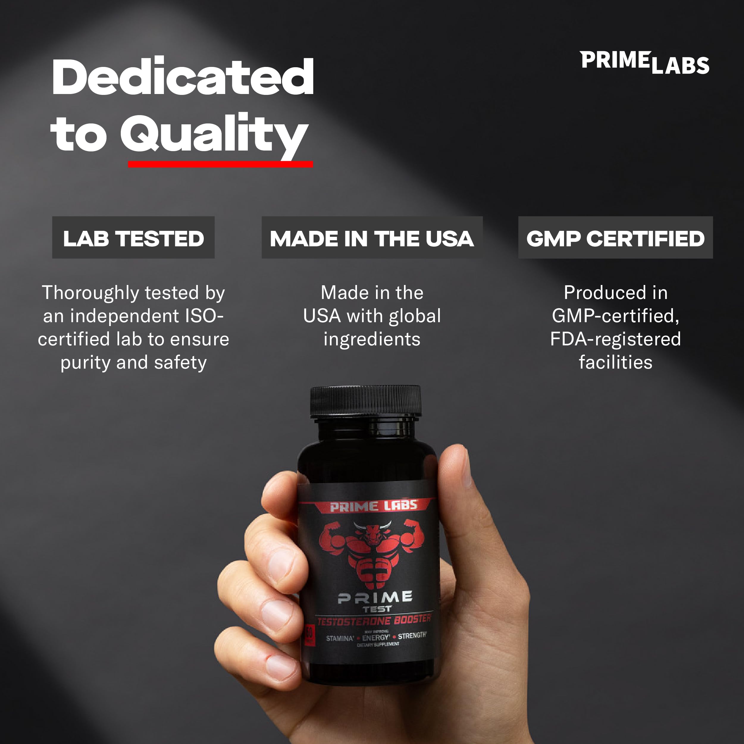 Prime Labs mano sosteniendo la botella durante entrenamiento en el gimnasio.